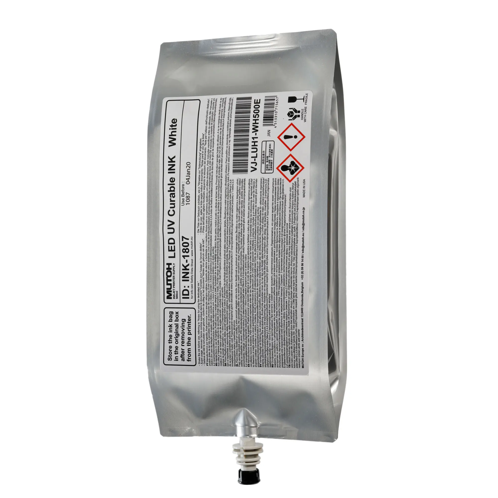 UH21 Hard LED UV Ink, White, 500 ml ink pack