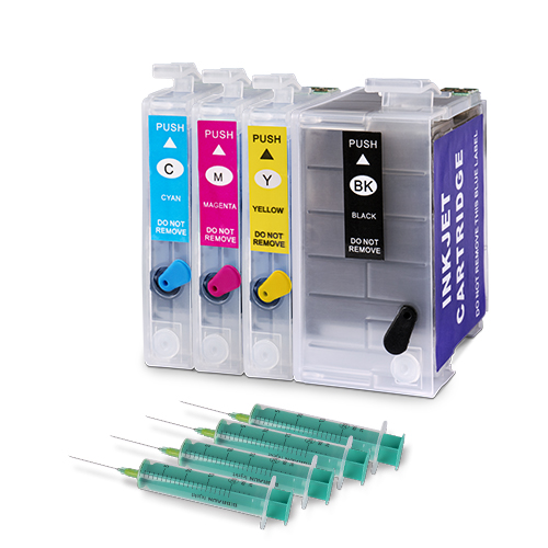 Nachfüllkartuschenset mit 4 Kartuschen, 4 Nachfüllspritzen 20 ml, für Epson Workforce 7710/7210/7720, A3+