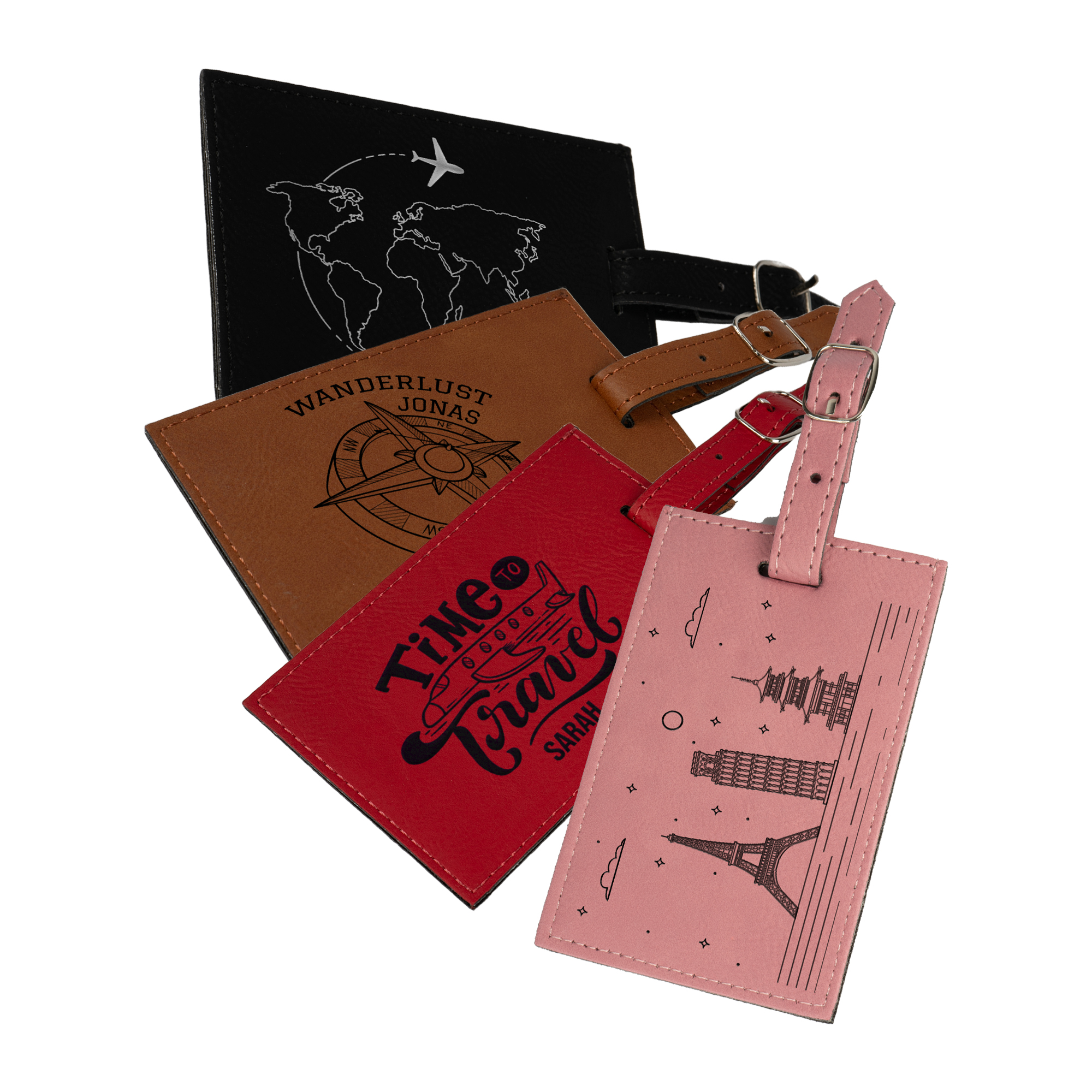 Laser luggage tag made of imitation leather with adjustable loop strap 70 x 110 mm, various colours