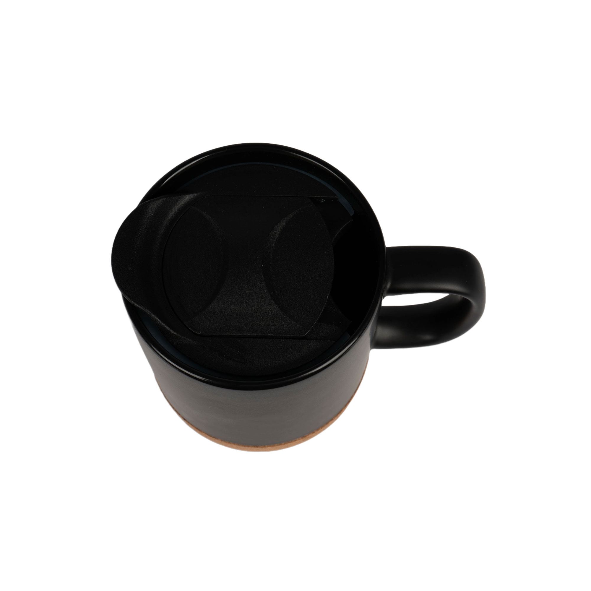 Laser Keramiktasse BEN mit abnehmbarem Korksockel Kunststoffdeckel, Schwarz-matt, 36 St./Karton Laser Keramiktasse BEN mit abnehmbarem Korksockel Kunststoffdeckel, Schwarz-matt, 36 St./Karton
