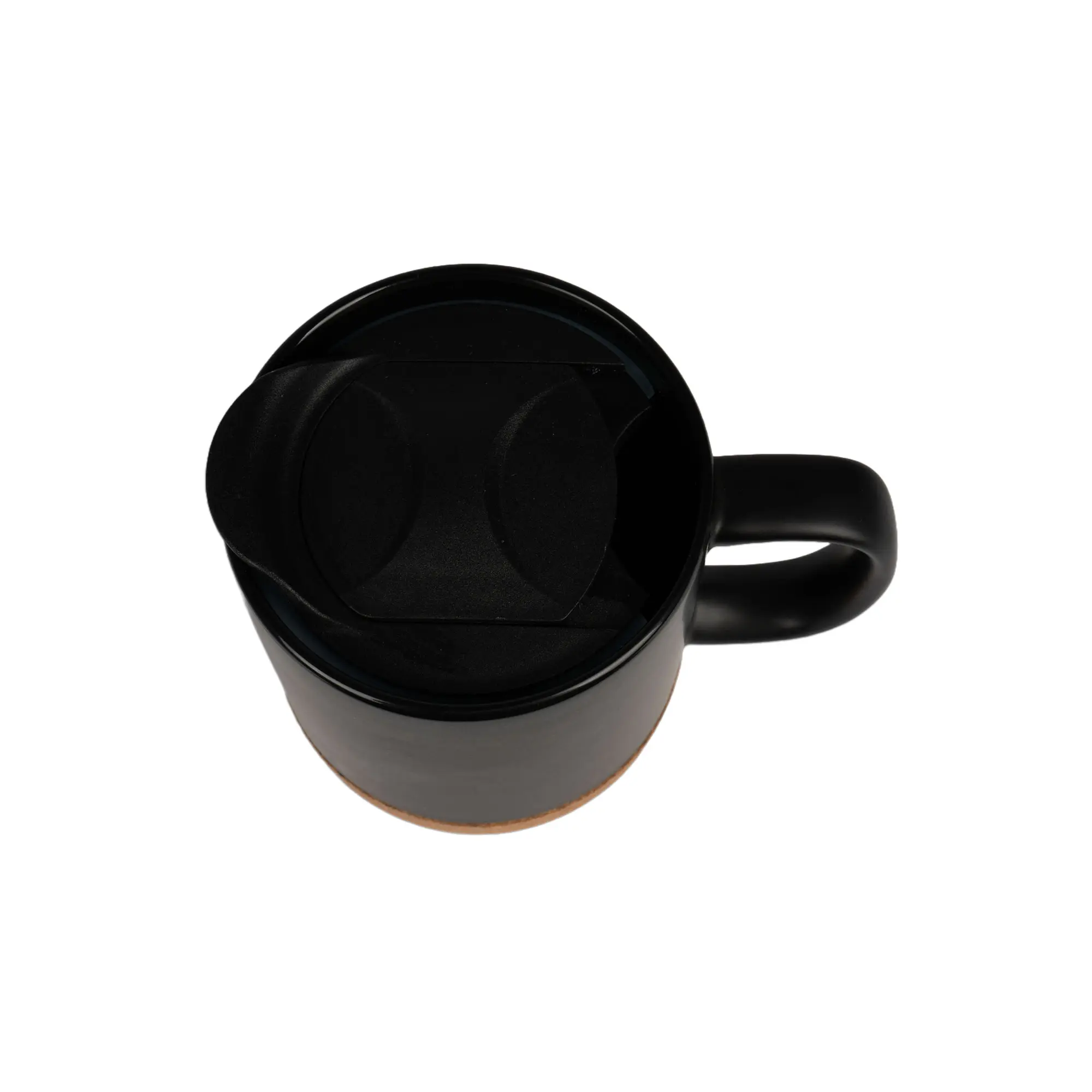 Laser Keramiktasse BEN mit abnehmbarem Korksockel Kunststoffdeckel, Schwarz-matt, 36 St./Karton