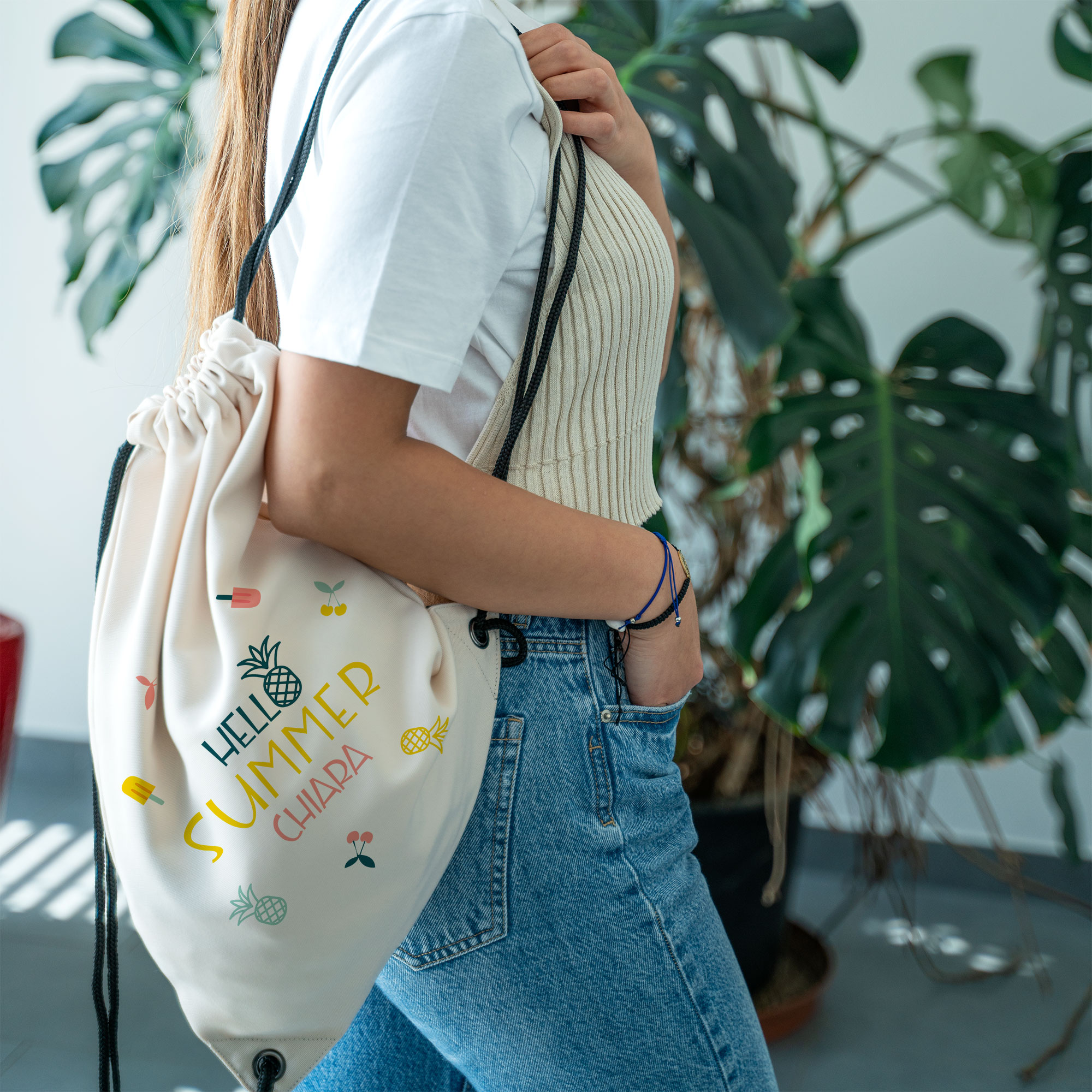 Sublistar® Sportbeutel naturfarben mit Leinenhaptik, mit schwarzem Kordelzugband, Größe (BxH) 330 x 450 mm, 100 St./Karton