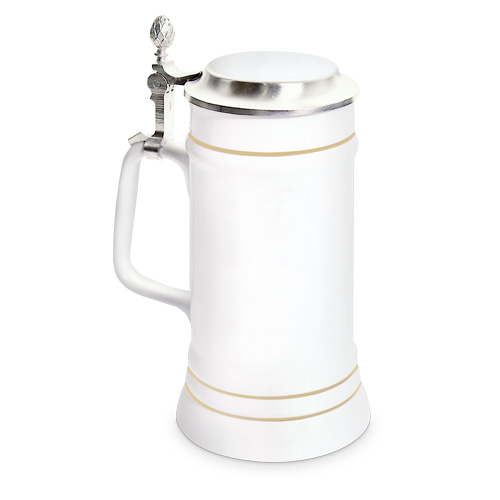 Chope à bière Upper Class STÄNDEKRUG 700 ml, couleur blanc avec couvercle en étain, 6 pcs./carton