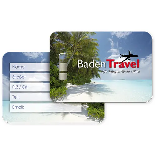 UNISUB Kofferanhänger, Größe 70 x 100 mm, Beidseitig bedruckbar, Farbe Weiß-glänzend