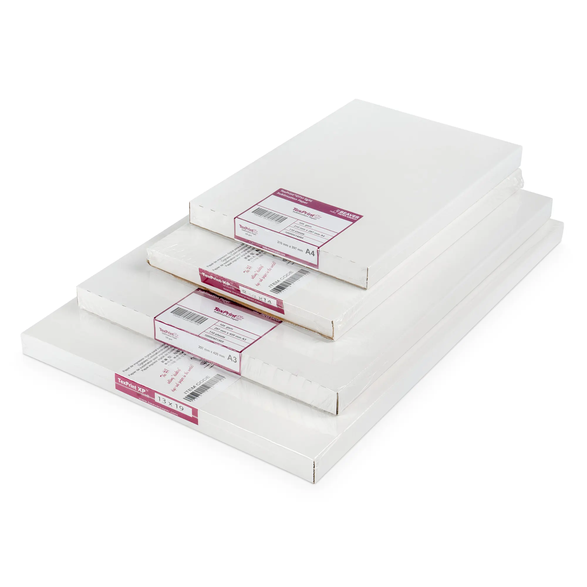 TexPrint® DT Light 105 g/qm, Sublimationspapier, div. Formate, 110 Blatt/Pack