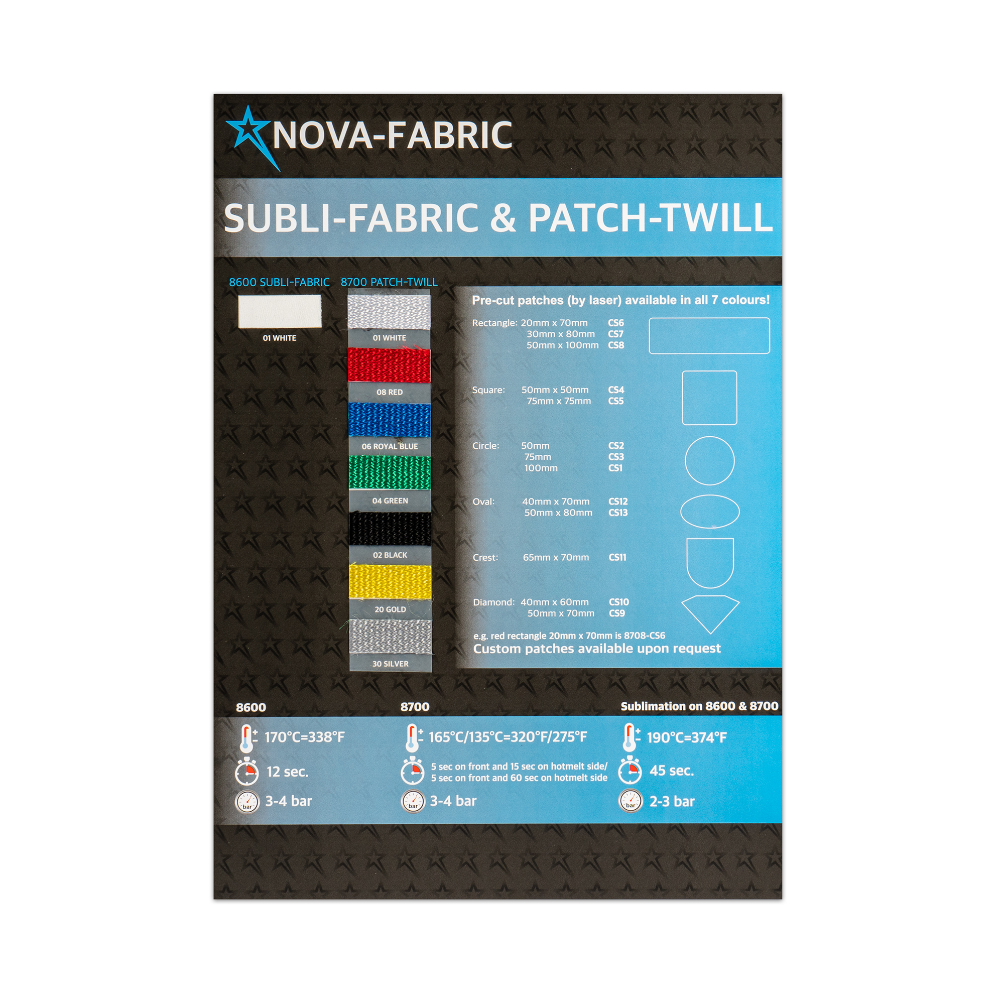 Farbkarte Nova-Flex 8600, 8700, mit Echtfolienmuster