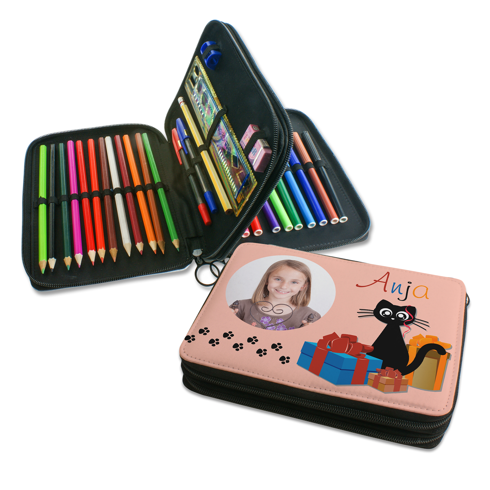 Sublistar® Pencil Case incl. pencils etc., black, size (LxH) 210 x 160 mm, 40 pcs./carton