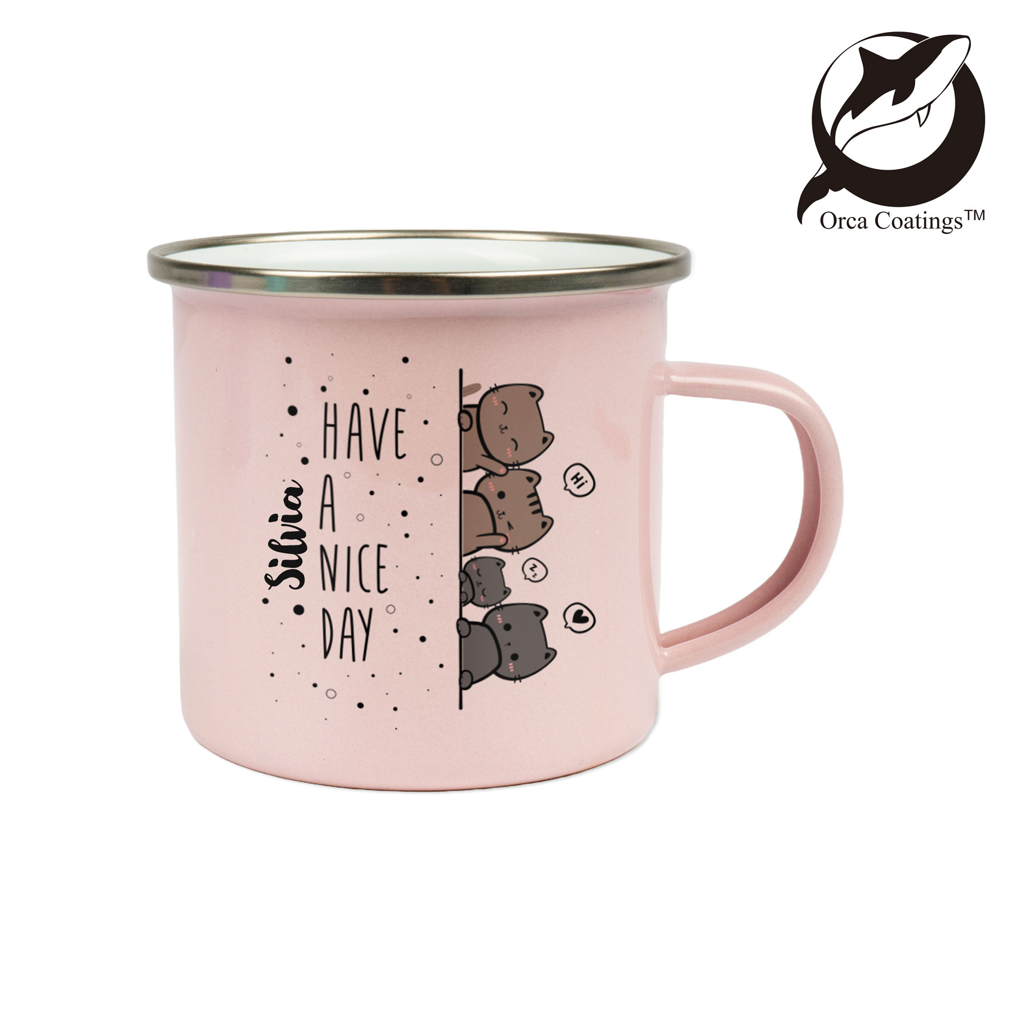 Tasse émaillée 12oz, avec rebord en acier argenté, Orca™ Coating, div. couleurs