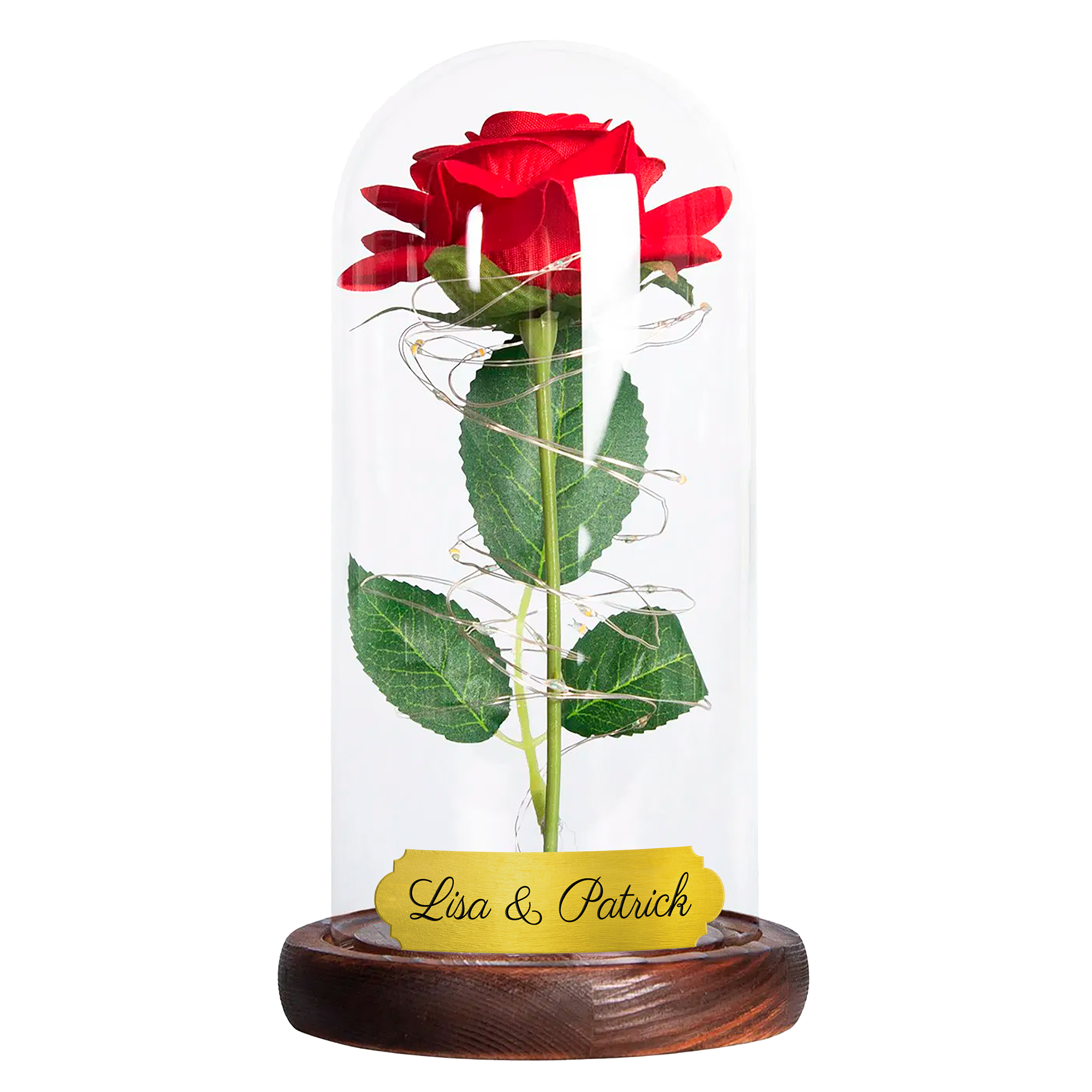 Eternal Rose in glass dome with wooden base, incl. LED, without batteries, height 23 cm, Ø 11 cm, 40 pcs./carton