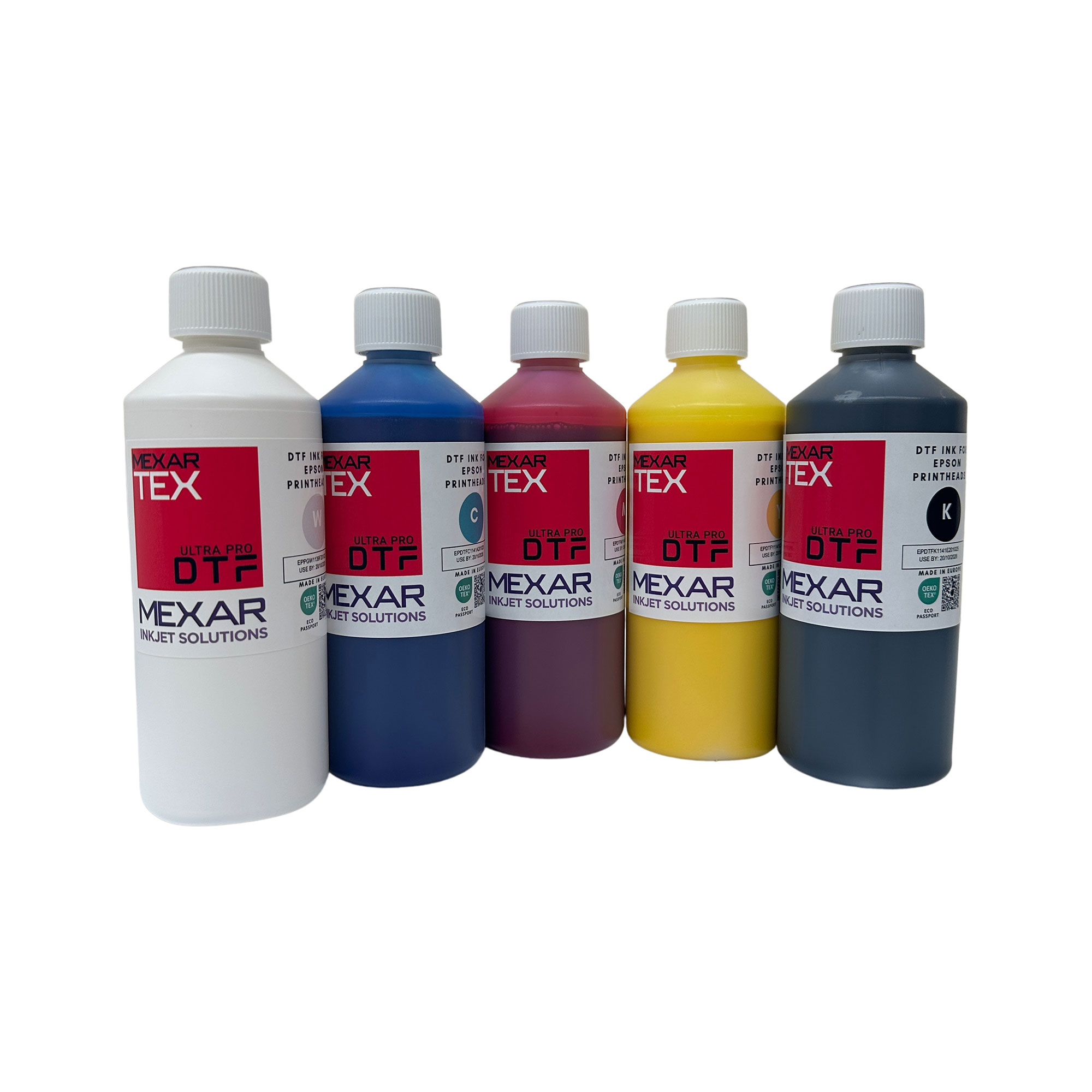 DTF Tinte Mexar Ultra Pro für kleinformatige Drucksysteme bis 30 cm Druckbreite, versch. Farben, 500-g-Flasche