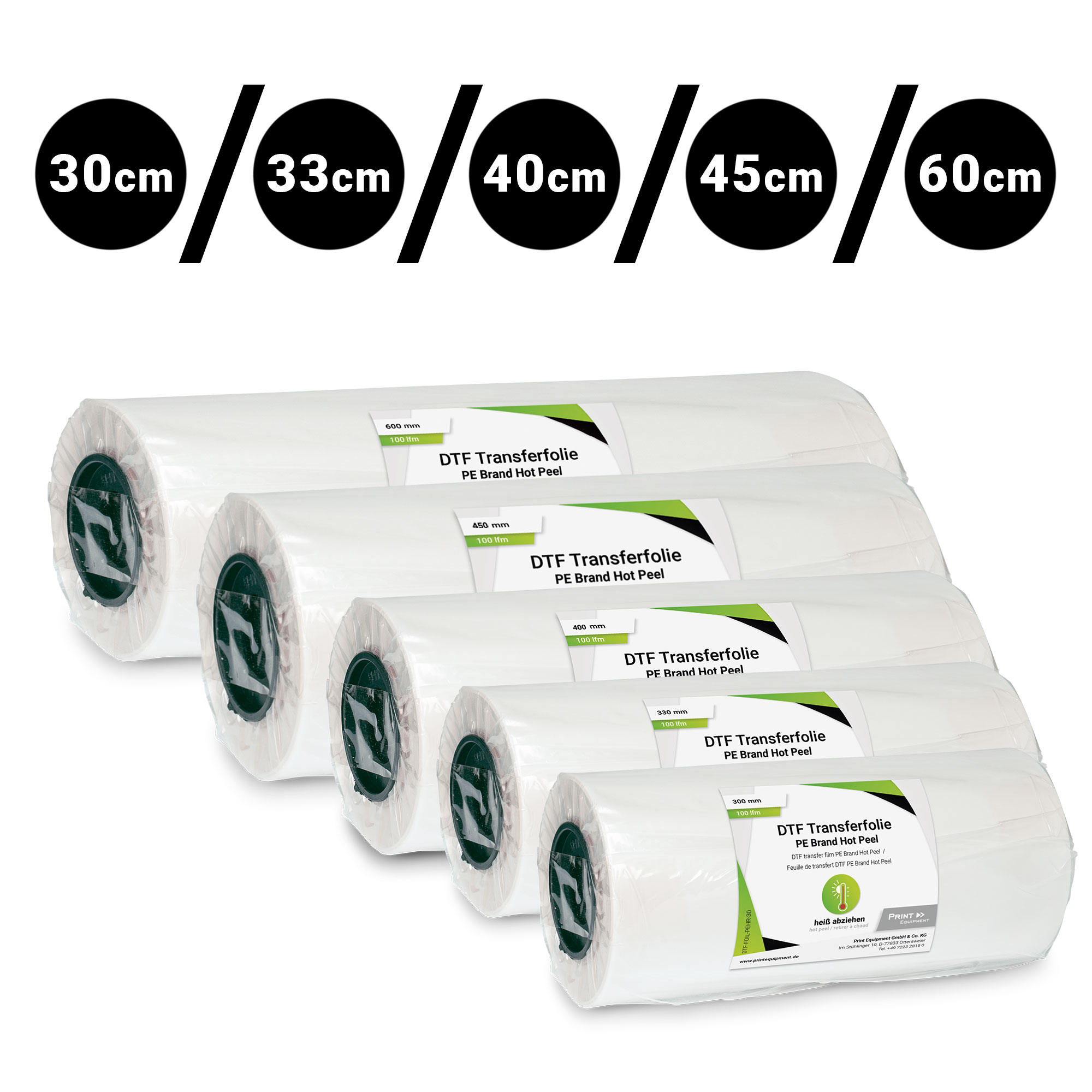 DTF transfer film PE Brand Hot Peel / Double Coated Matt, various versions