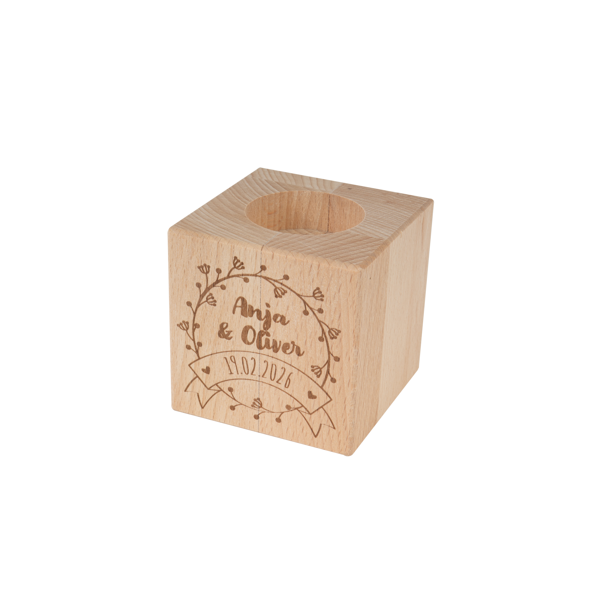 Porte-bougies en bois en forme de cube pour gravure UV et laser, 70 x 70 x 70 mm, 36 pcs./carton