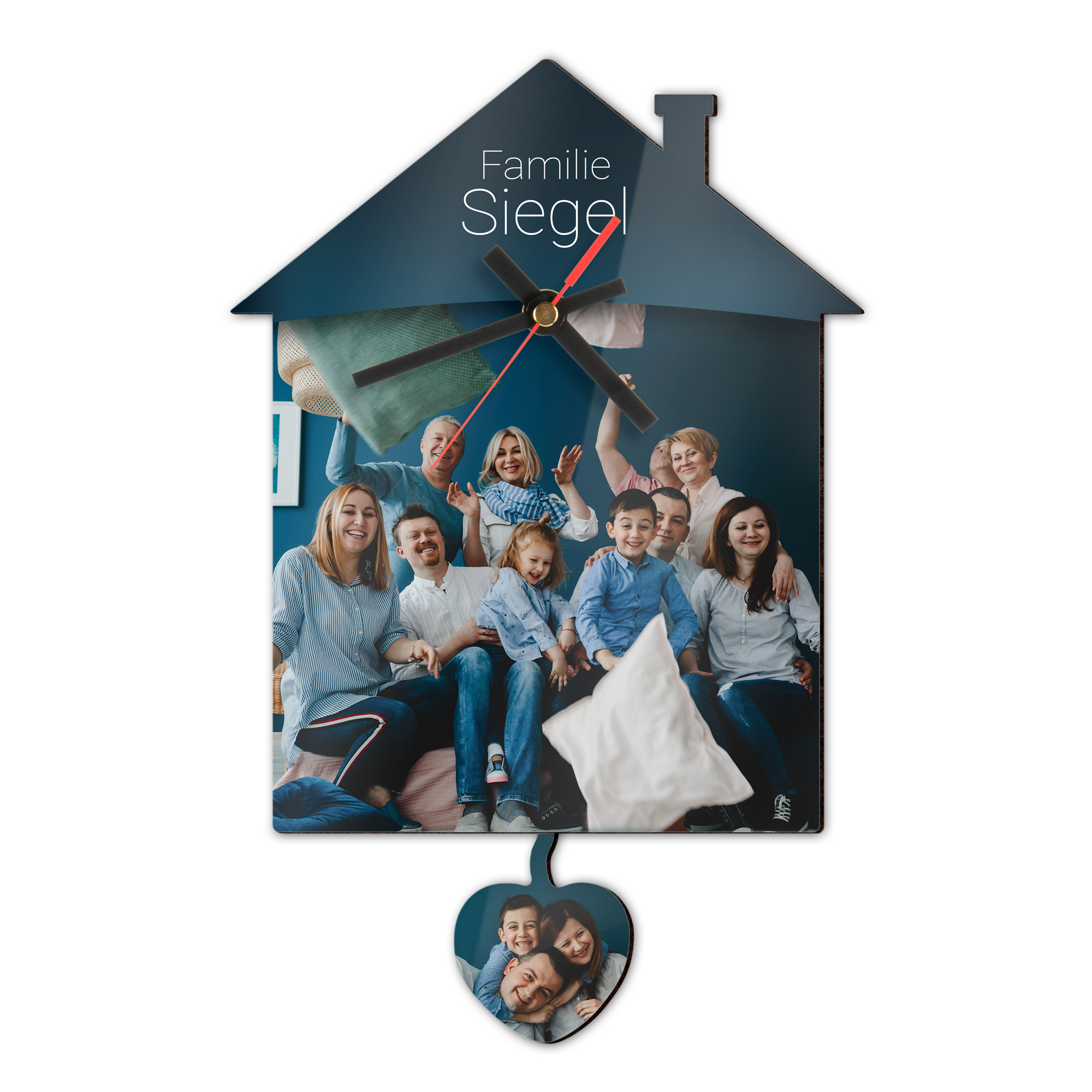 Horloge murale Sublistar® en MDF, avec pendule, modèle maison, 30 x 19 cm, 3 mm d'épaisseur, horloge et aiguilles incluses