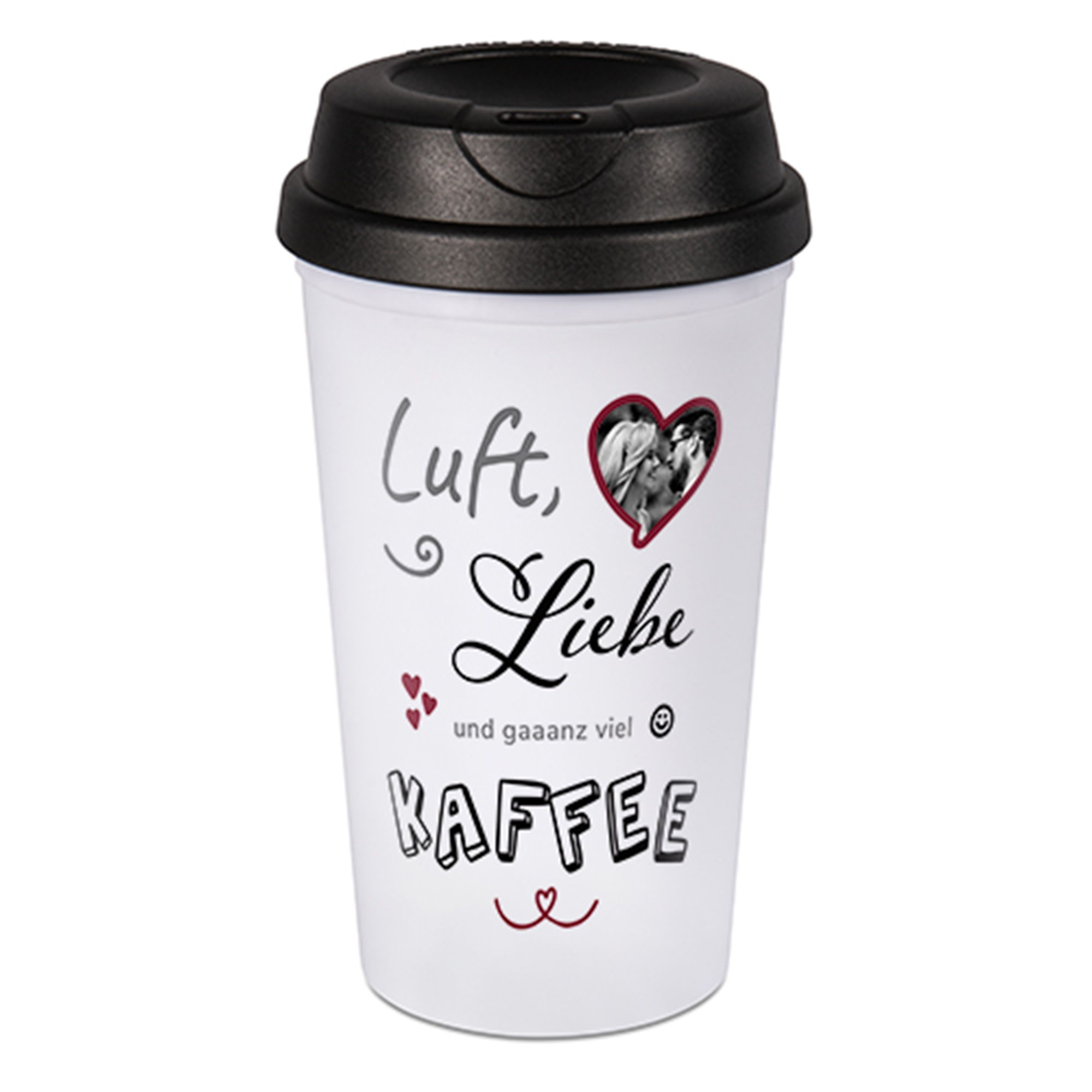 Gobelet conique en plastique à double paroi, couleur blanc, 380 ml, couvercle noir, diverses versions