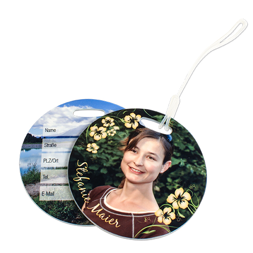 UNISUB etiquette à bagage rond Ø 100 mm, imprimable recto-verso, couleur blanc brillant, 50 pcs./carton