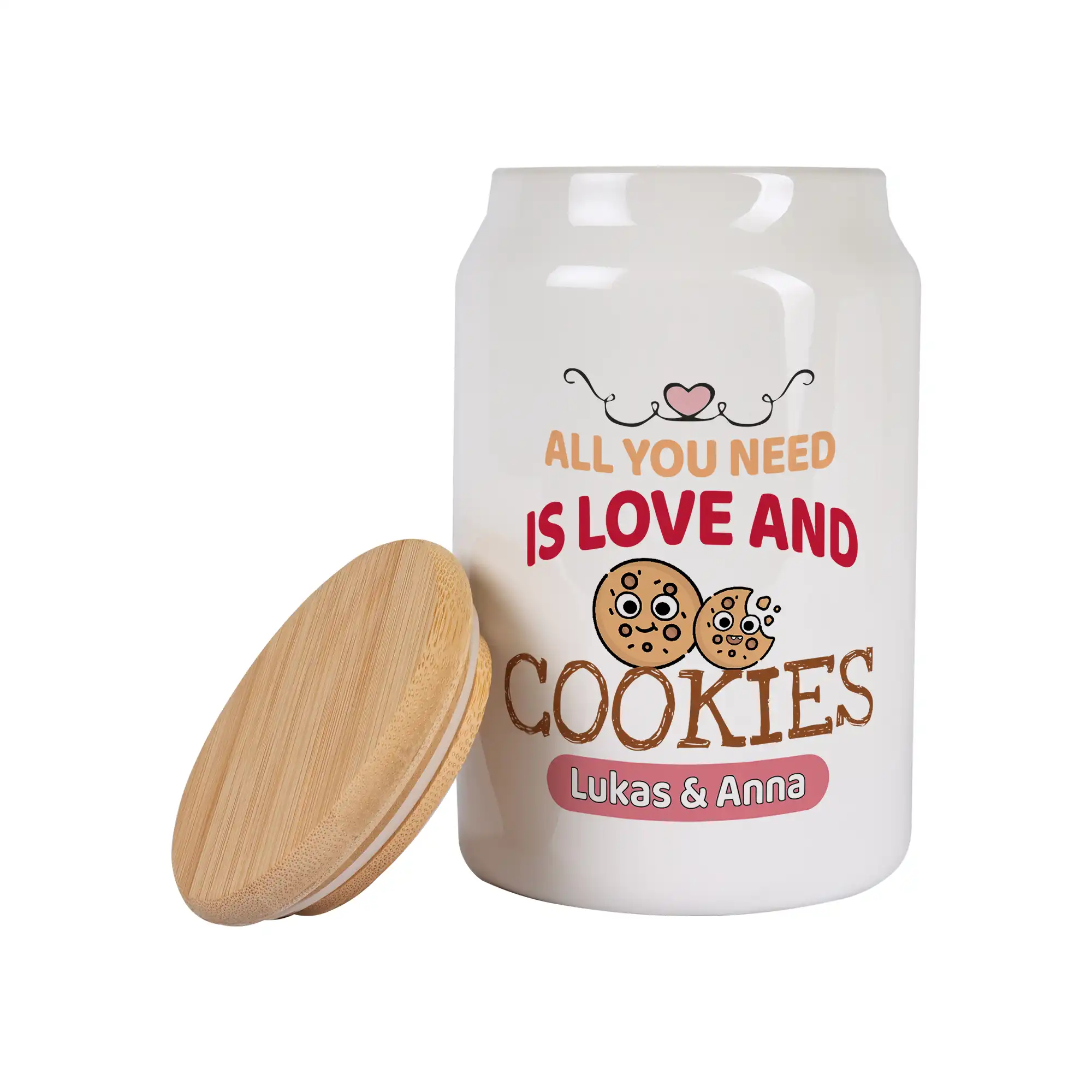 Pot en céramique blanc avec couvercle en bambou, hauteur 155 mm, Ø 95 mm, 12 pcs./couche, 24 pcs./carton