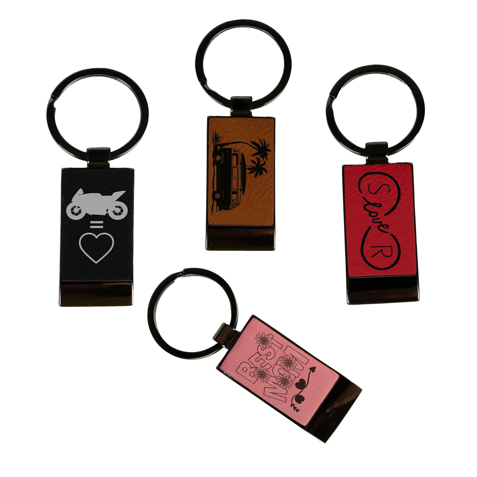 Laser Metall-Schlüsselanhänger mit Kunstleder-Einsatz 25 x 58 mm, div. Farben