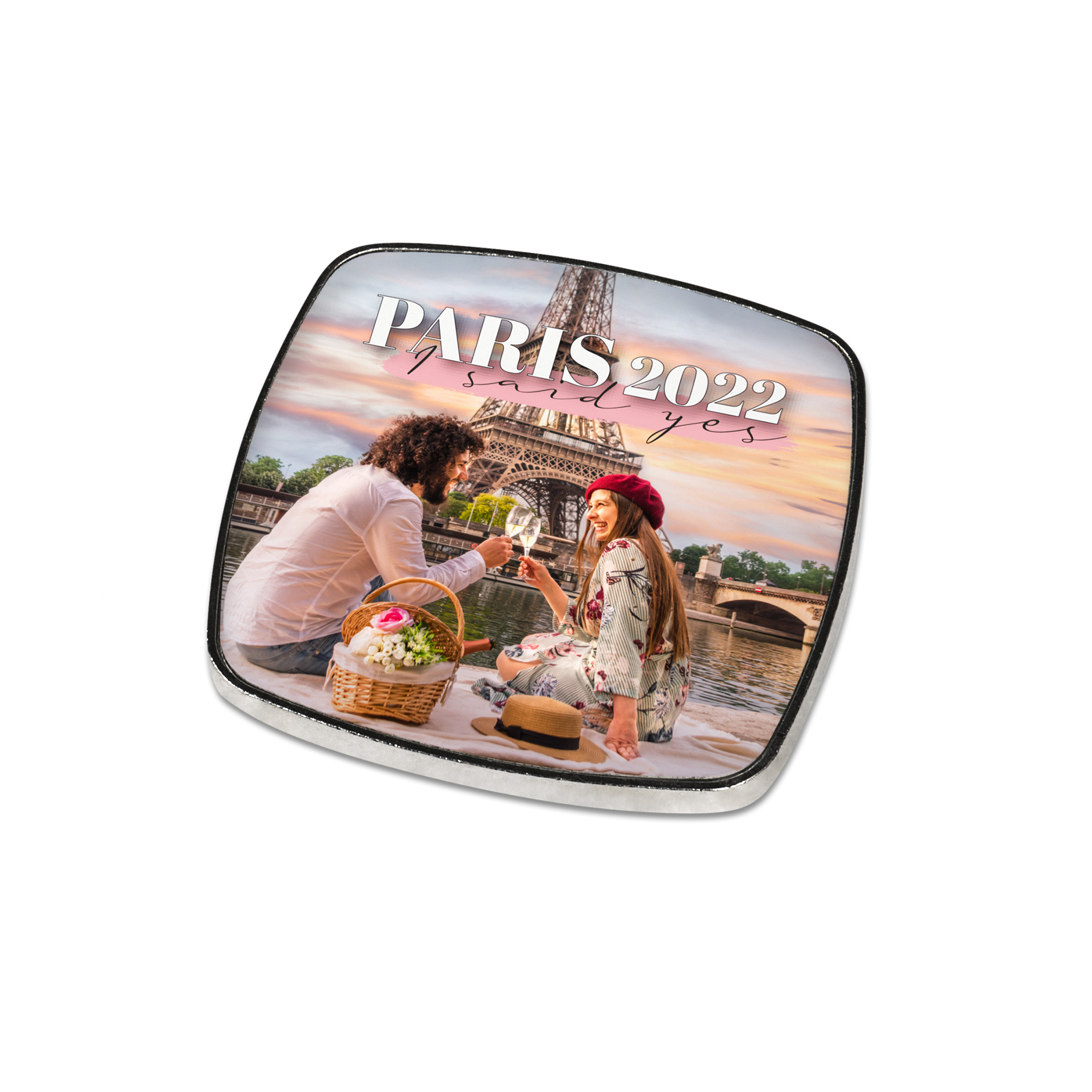 Aimant métallique argenté avec insert en aluminium blanc imprimable, différentes versions