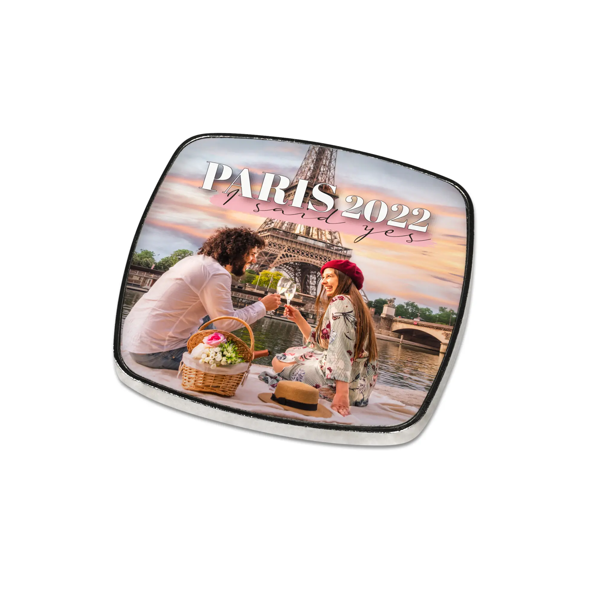 Metallmagnet Silber mit bedruckbarem weißen Alu-Einsatz, div. Ausführungen