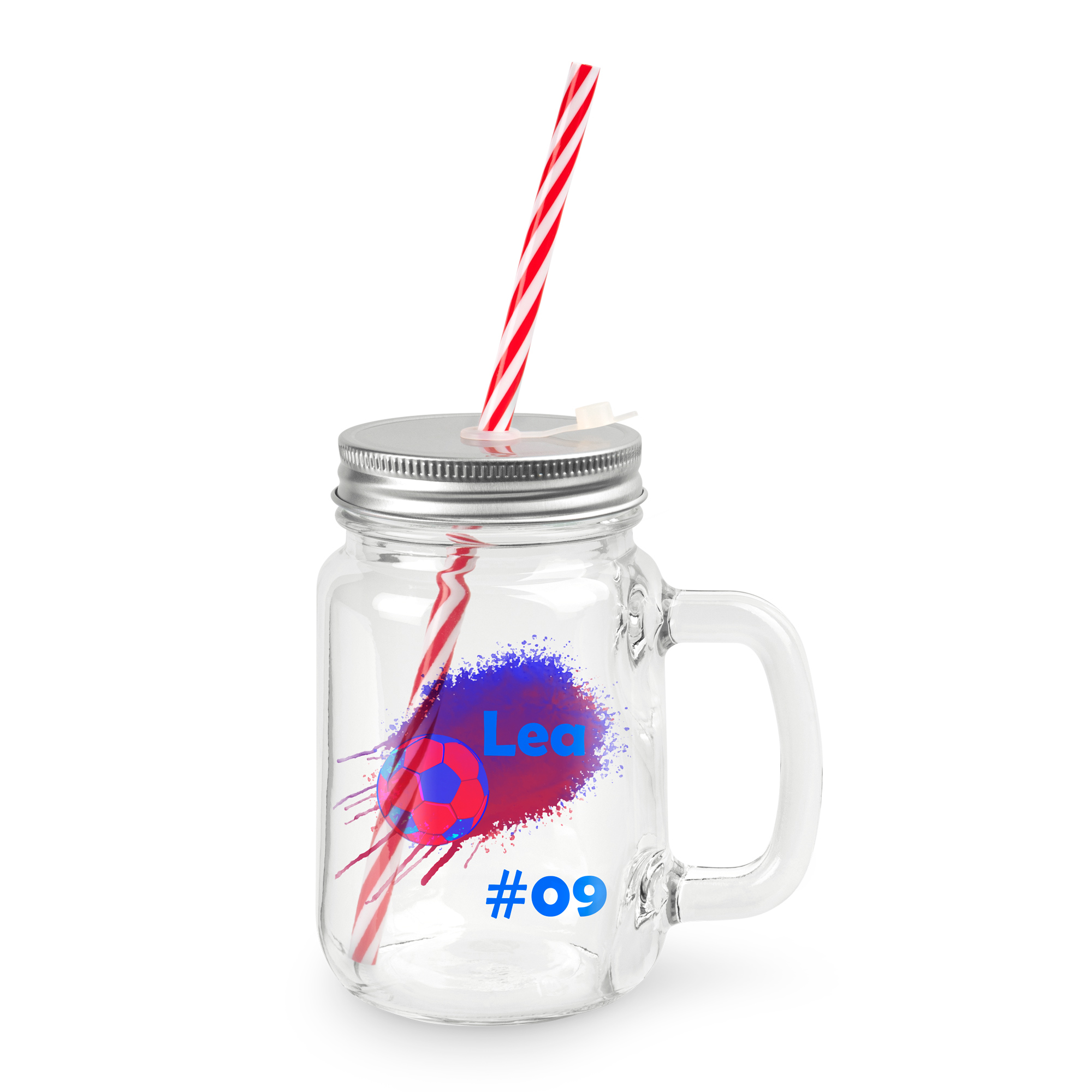 Mason Jar Henkelglas mit Deckel und Trinkhalm Mason Jar Henkelglas mit Deckel und Trinkhalm