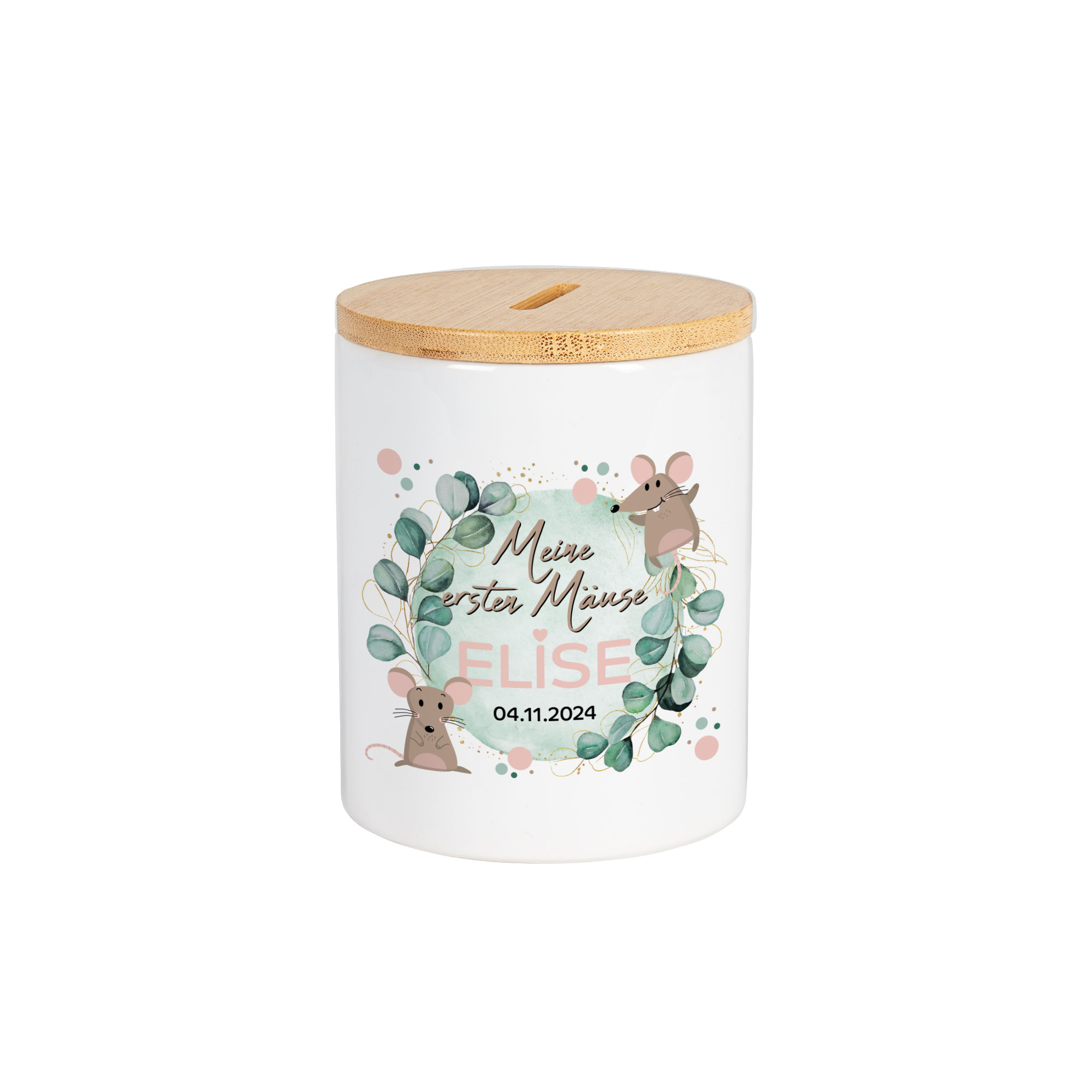 Tirelire pour transfert par sublimation, avec couvercle en bambou, blanc, 36 pcs/carton