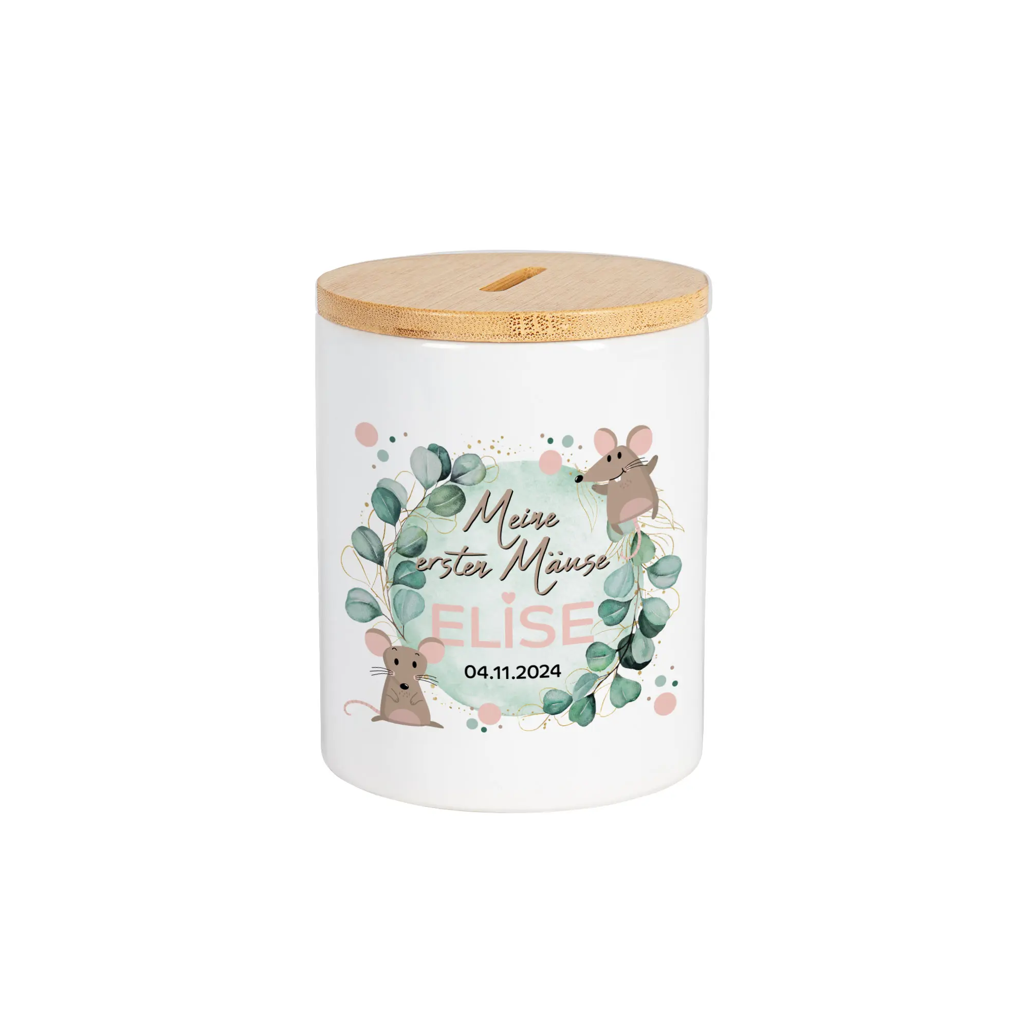 Tirelire pour transfert par sublimation, avec couvercle en bambou, blanc, 36 pcs/carton