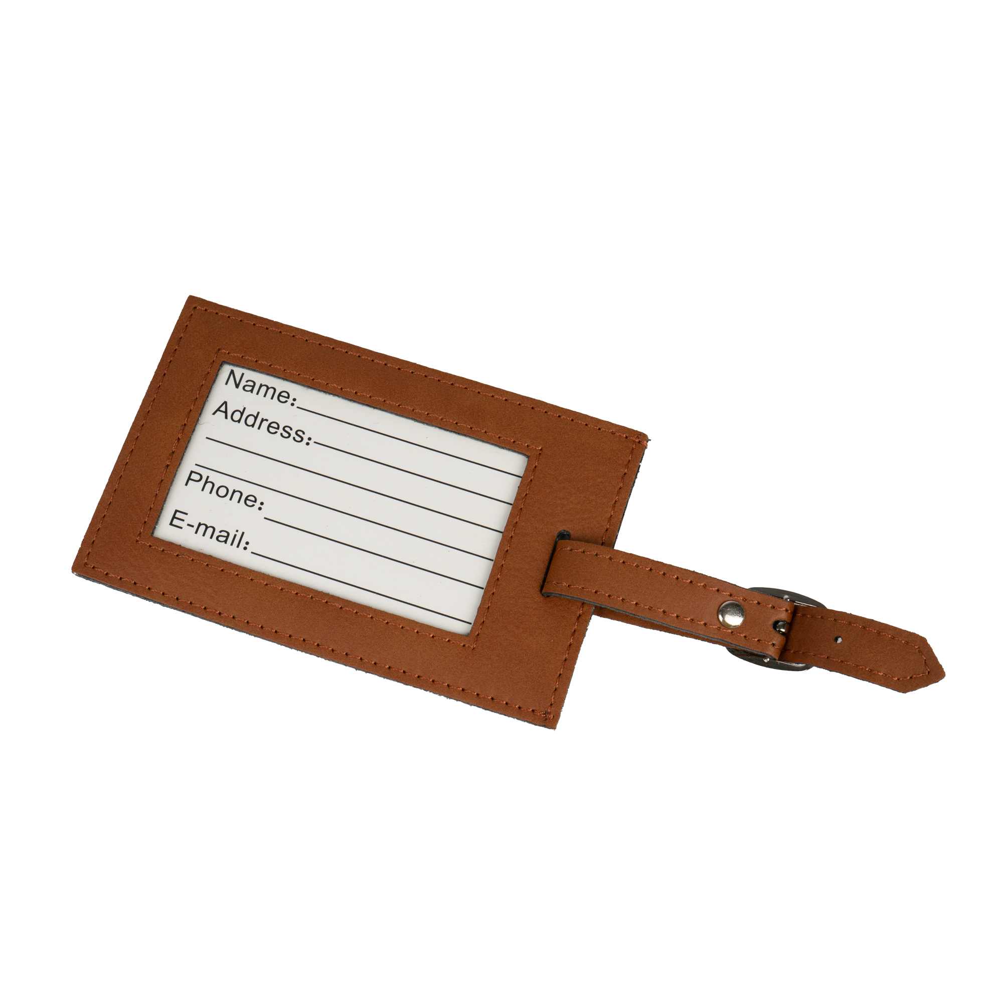 Laser luggage tag made of imitation leather with adjustable loop strap 70 x 110 mm, various colours