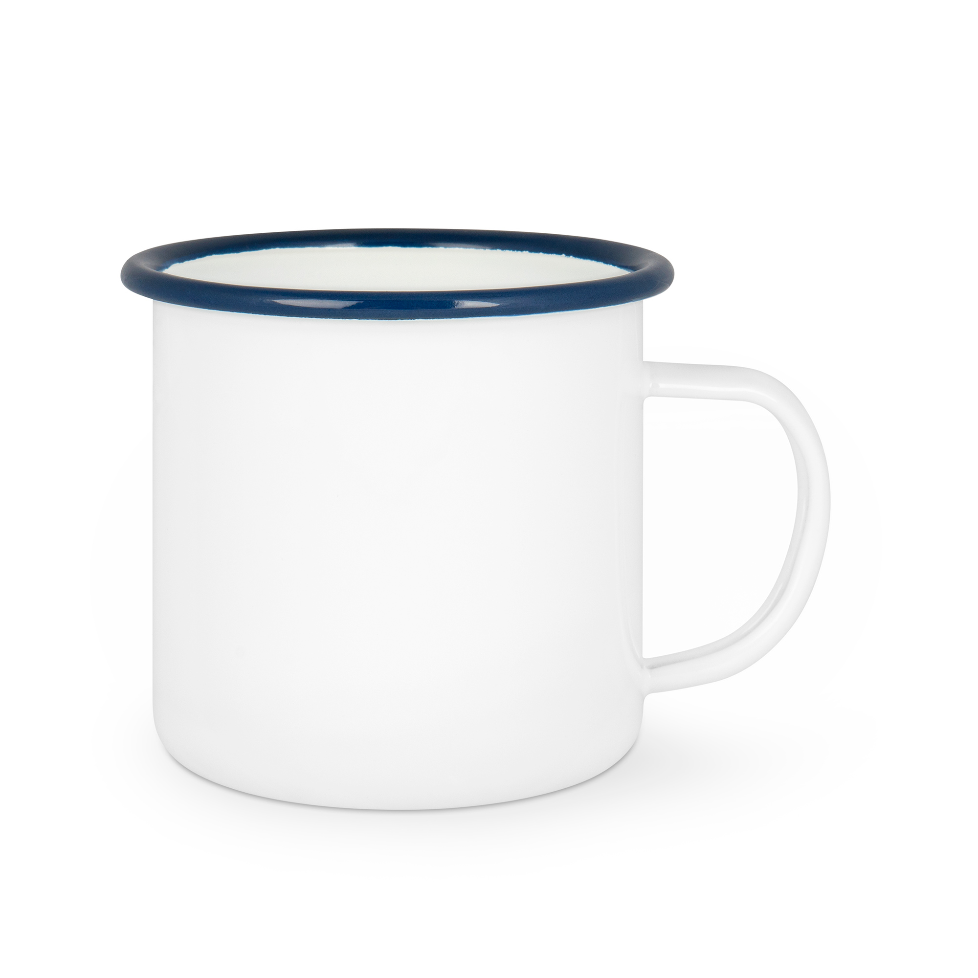 Emailletasse weiß 12oz, mit farbigem Tassenrand