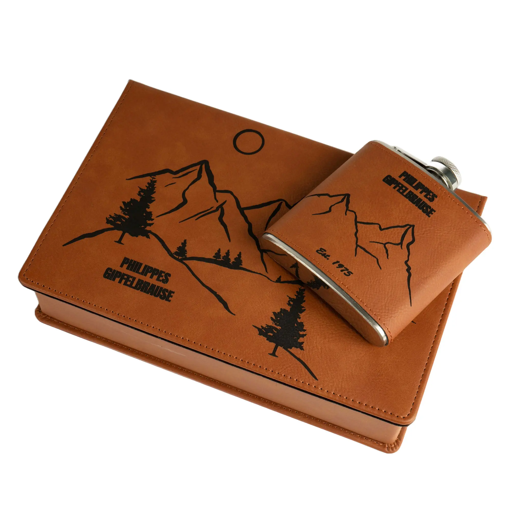 Laser Flachmann-Geschenkset aus Edelstahl-Flachmann 6oz/177 ml 2 Schnapsbecher & Trichter, 155 x 235 x 55 mm, div. Farben