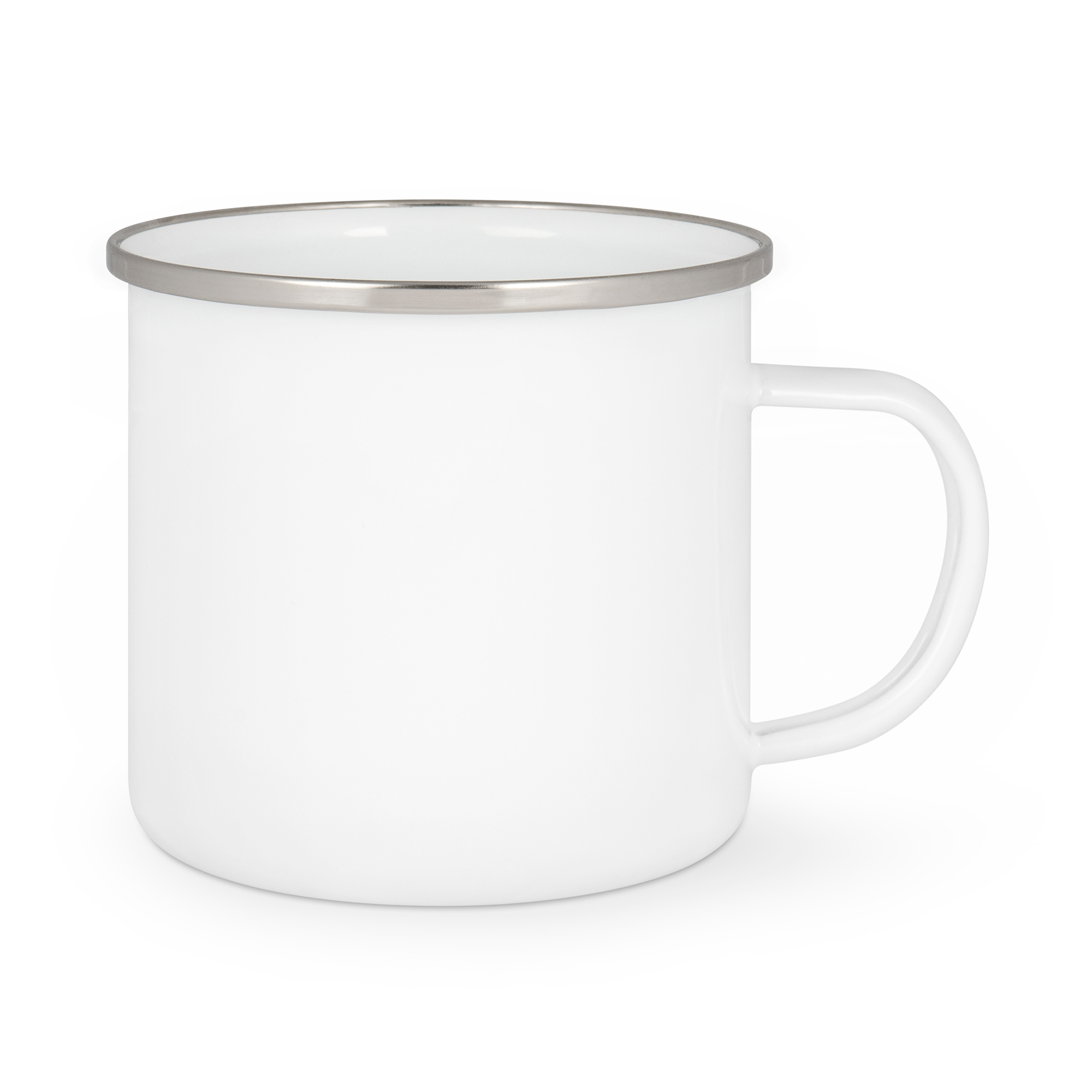 Tasse émaillée blanche 18oz, avec rebord coloré, div. coloris de la bordure Tasse émaillée blanche 18oz, avec rebord coloré, div. coloris de la bordure