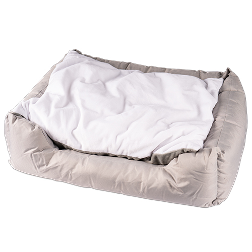 Tierbett grau, mit bedruckbarem Kissen weiß, Größe 65 x 55 cm, 1 St./Pack, 15 St./Karton Tierbett grau, mit bedruckbarem Kissen weiß, Größe 65 x 55 cm, 1 St./Pack, 15 St./Karton