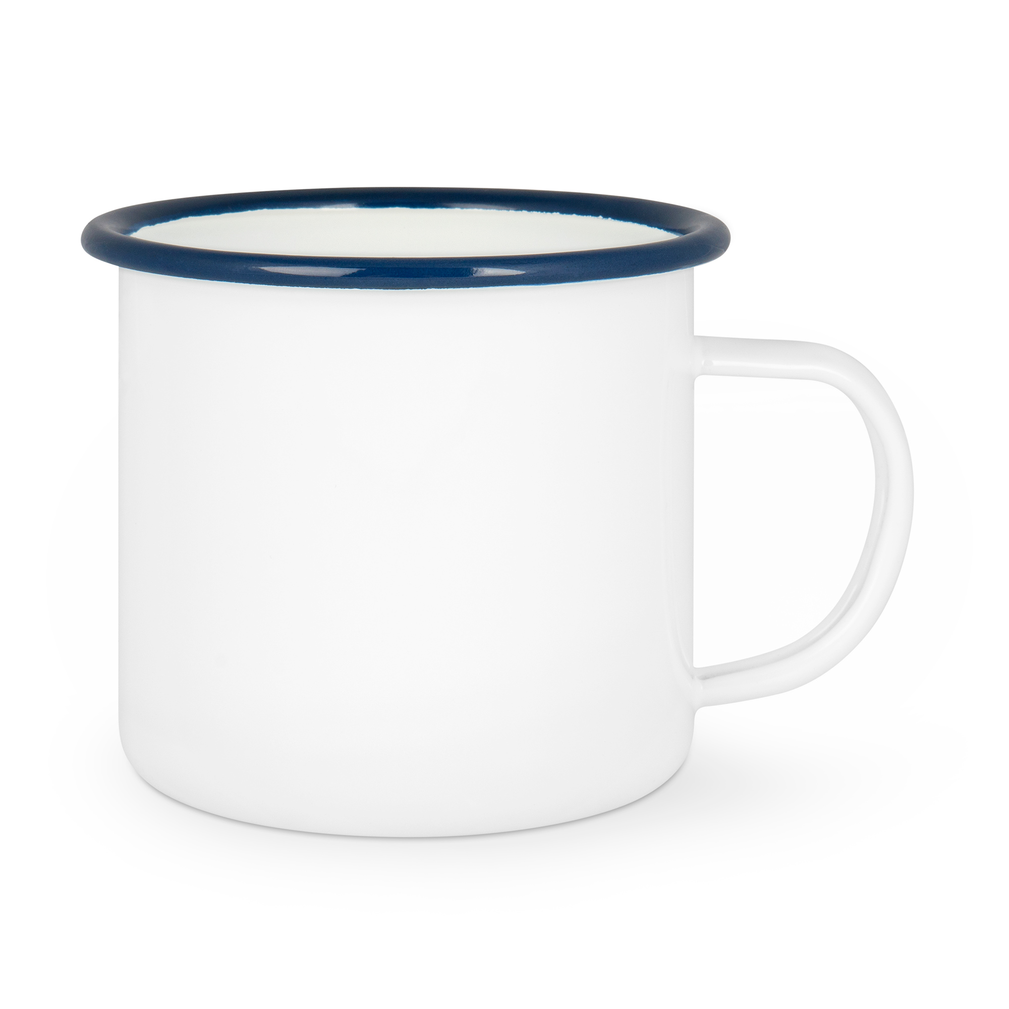 Emailletasse weiß 18oz, mit farbigem Tassenrand
