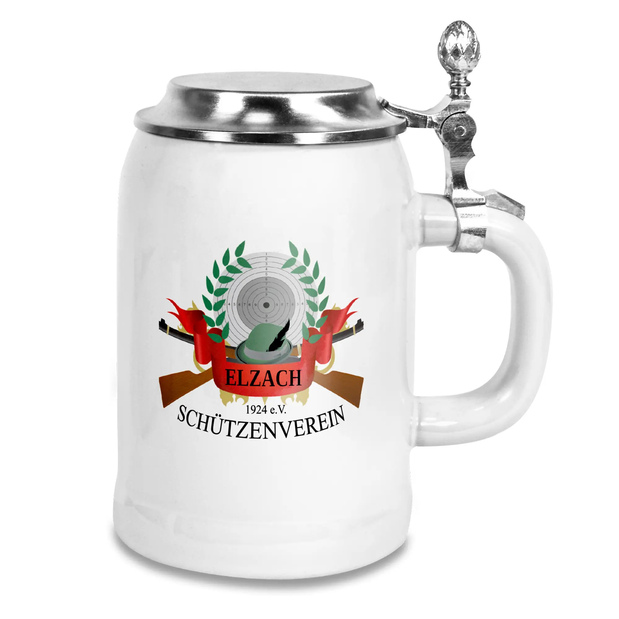 Bierkrug Upper Class RADLER 500 ml, Farbe Weiß mit Zinndeckel