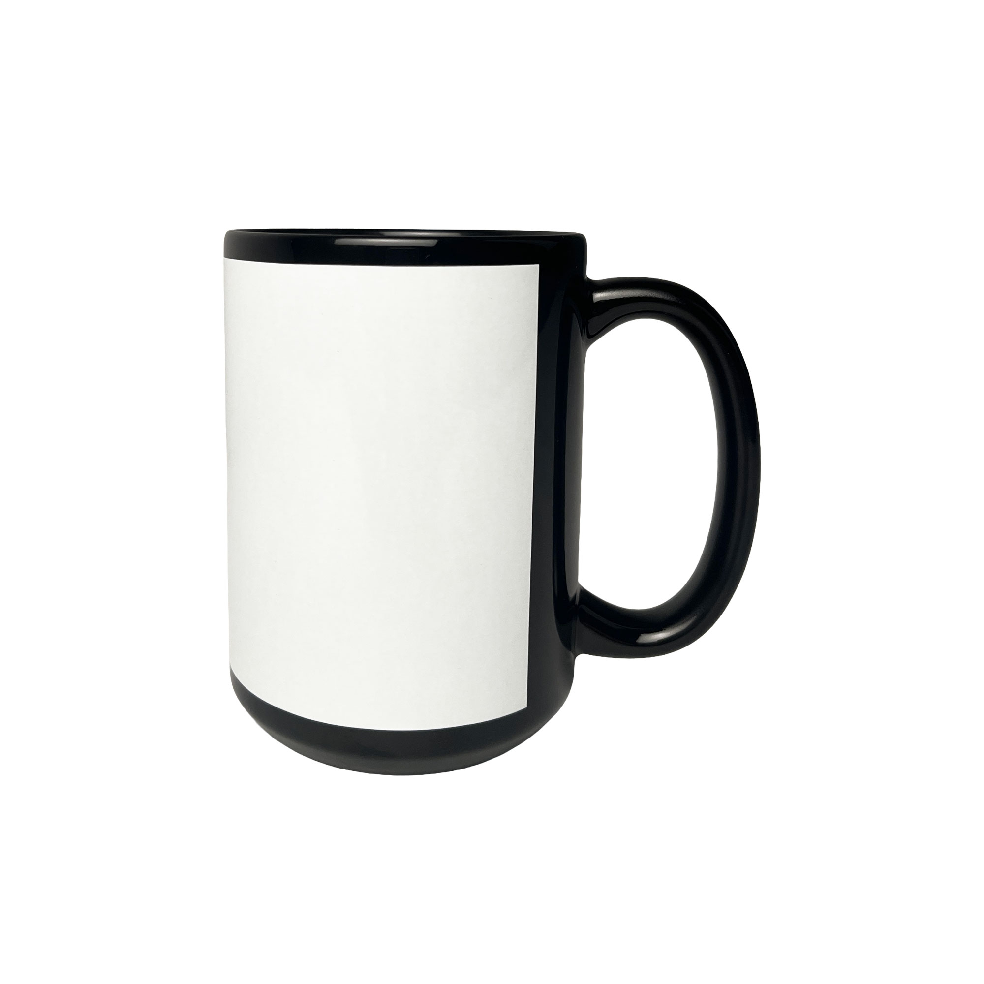 Tasse en céramique noire NORA 15oz, SunCoating®, avec zone d'impression blanche 195 x 96 mm, 12 pcs./couche, 36 pcs./carton