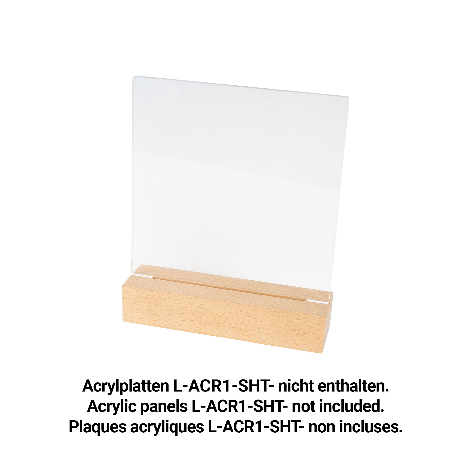 Holzsockel für Acrylplatten L-ACR1-SHT-, div. Ausführungen