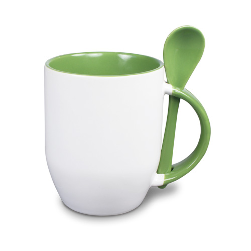 Ceramic mug TWO TONES & spoon, Orca™ Coating, various colours