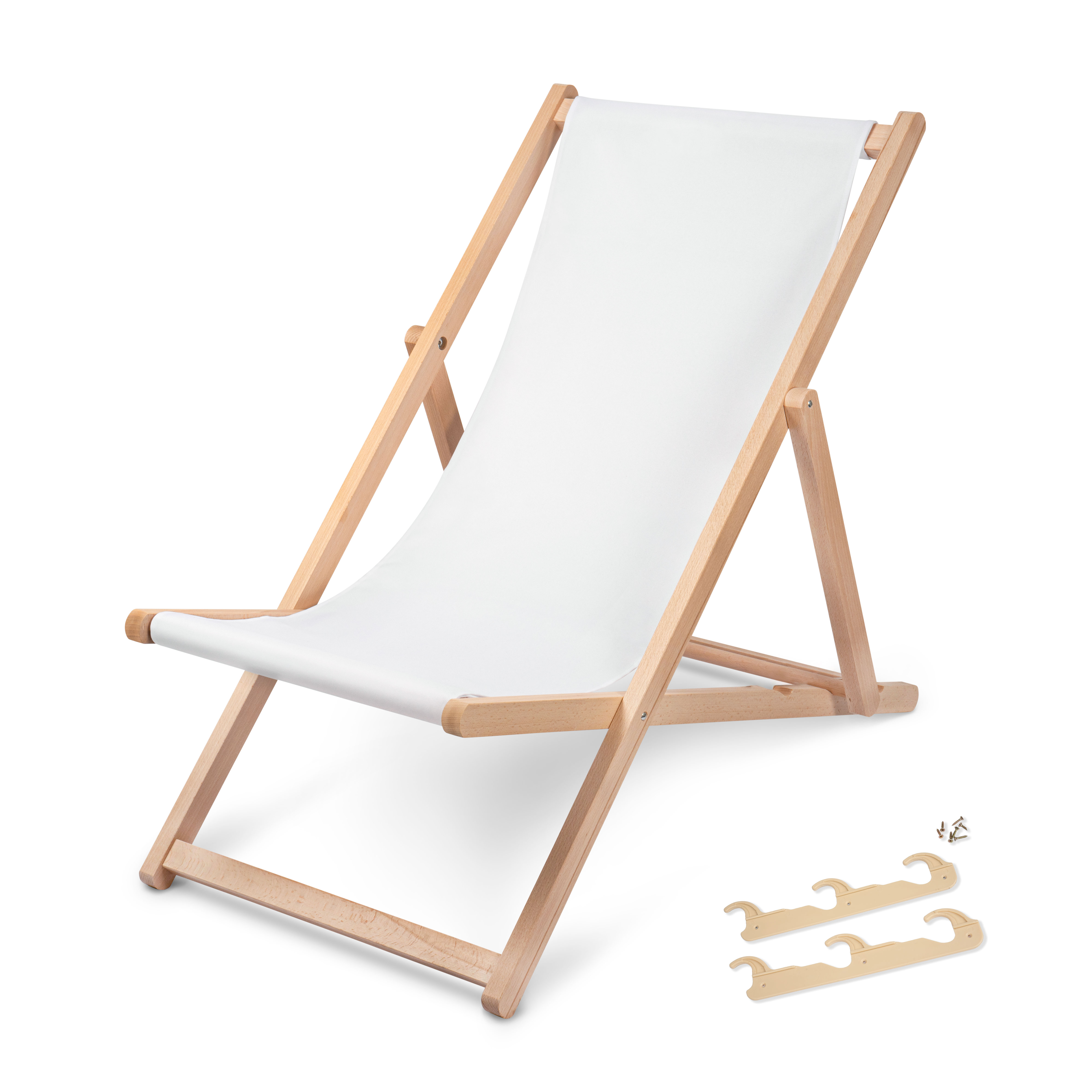 Folding deckchair, natural beech wood, 86 x 54 x 122 cm