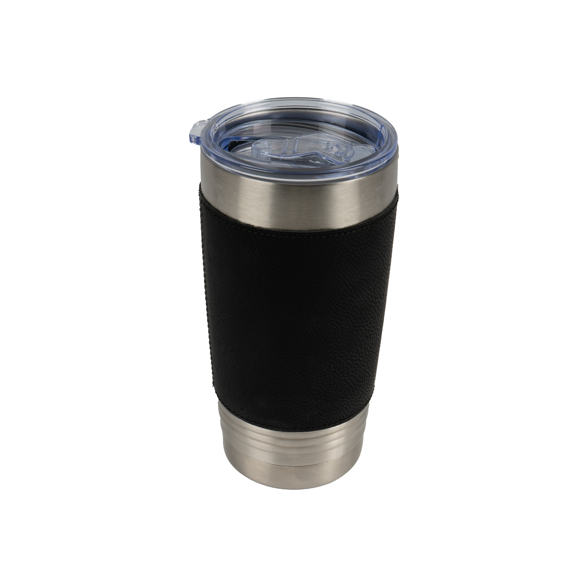 Tumbler laser en acier inoxydable 590 ml avec similicuir Ø 90 mm, hauteur 175 mm, div. couleurs