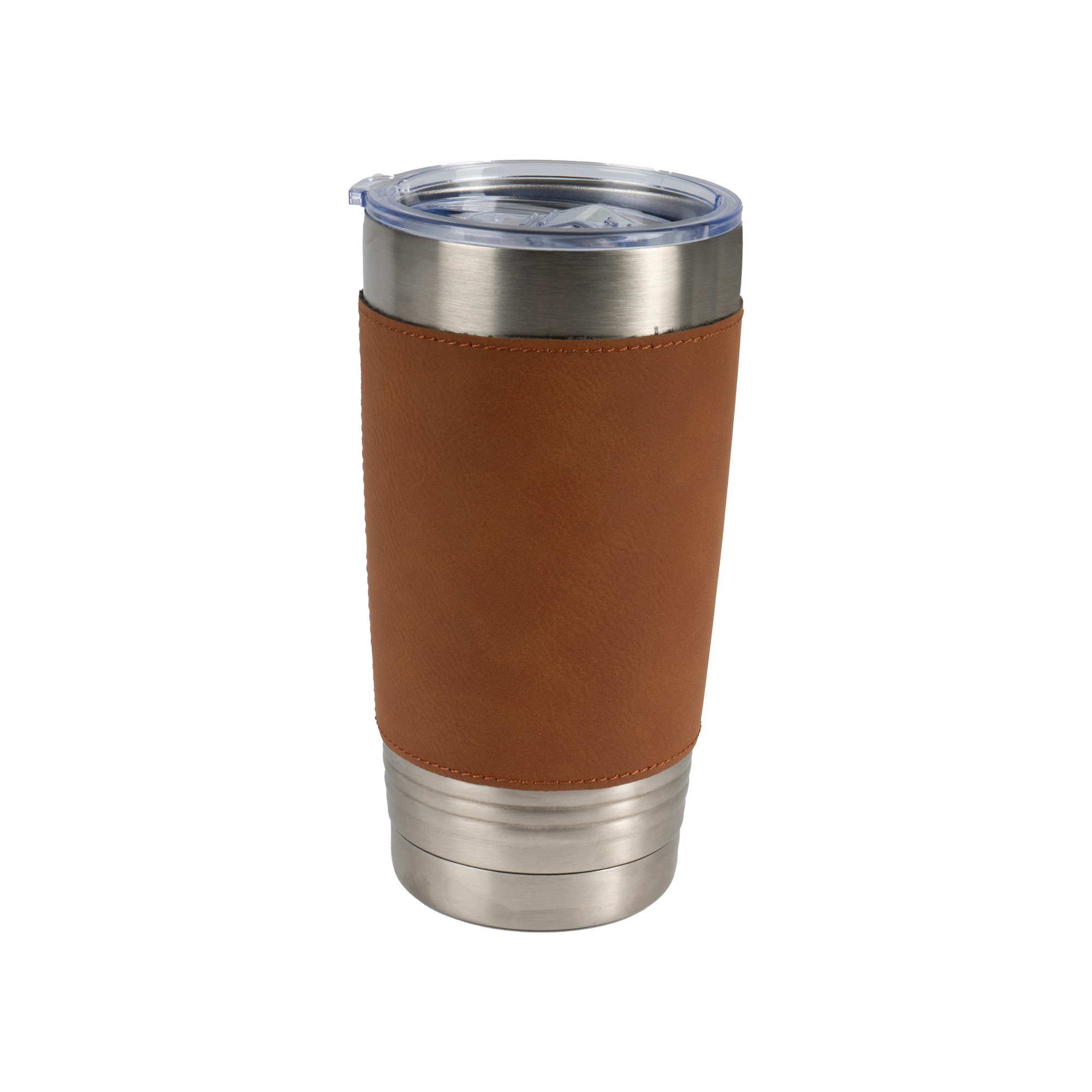 Tumbler laser en acier inoxydable 590 ml avec similicuir Ø 90 mm, hauteur 175 mm, div. couleurs