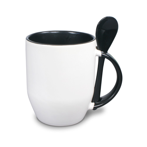 Ceramic mug TWO TONES & spoon, Orca™ Coating, various colours
