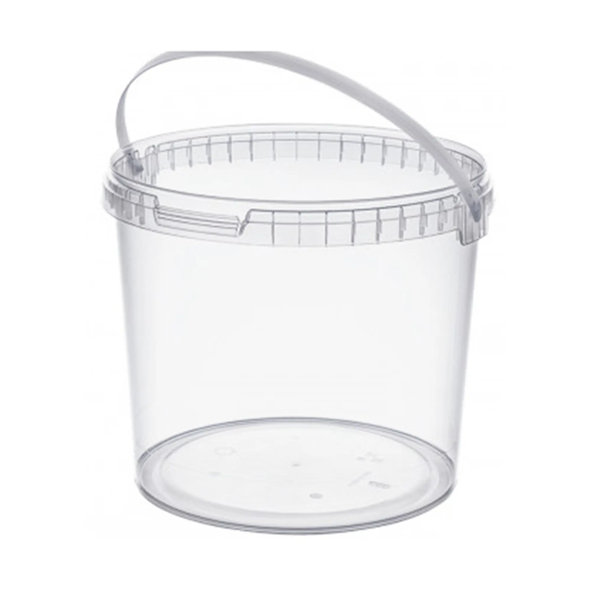 Paint bucket transparent, empty with 5,5 ltr volume, with short handle and lid, bag of 25 sets paint bucket & lid