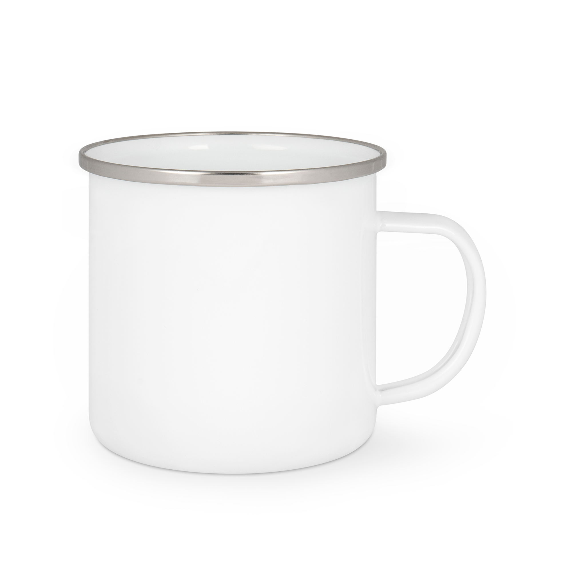 Emailletasse weiß 12oz, mit farbigem Tassenrand, div. Randfarben