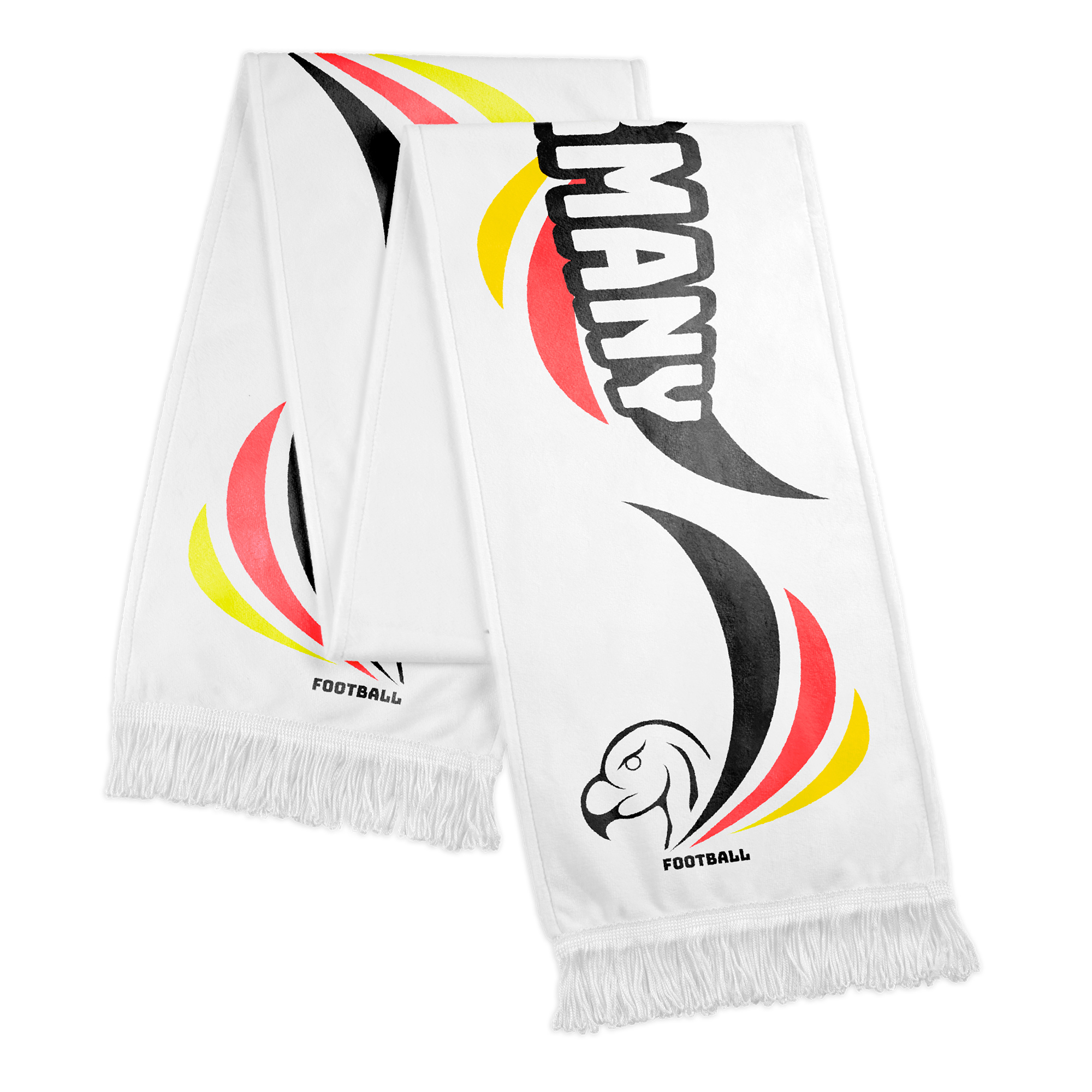 Echarpe moltonée en polyester imprimable avec des franges, blanc, taille env. 21 x 148 cm, 1 pcs./pack, 100 pcs./carton