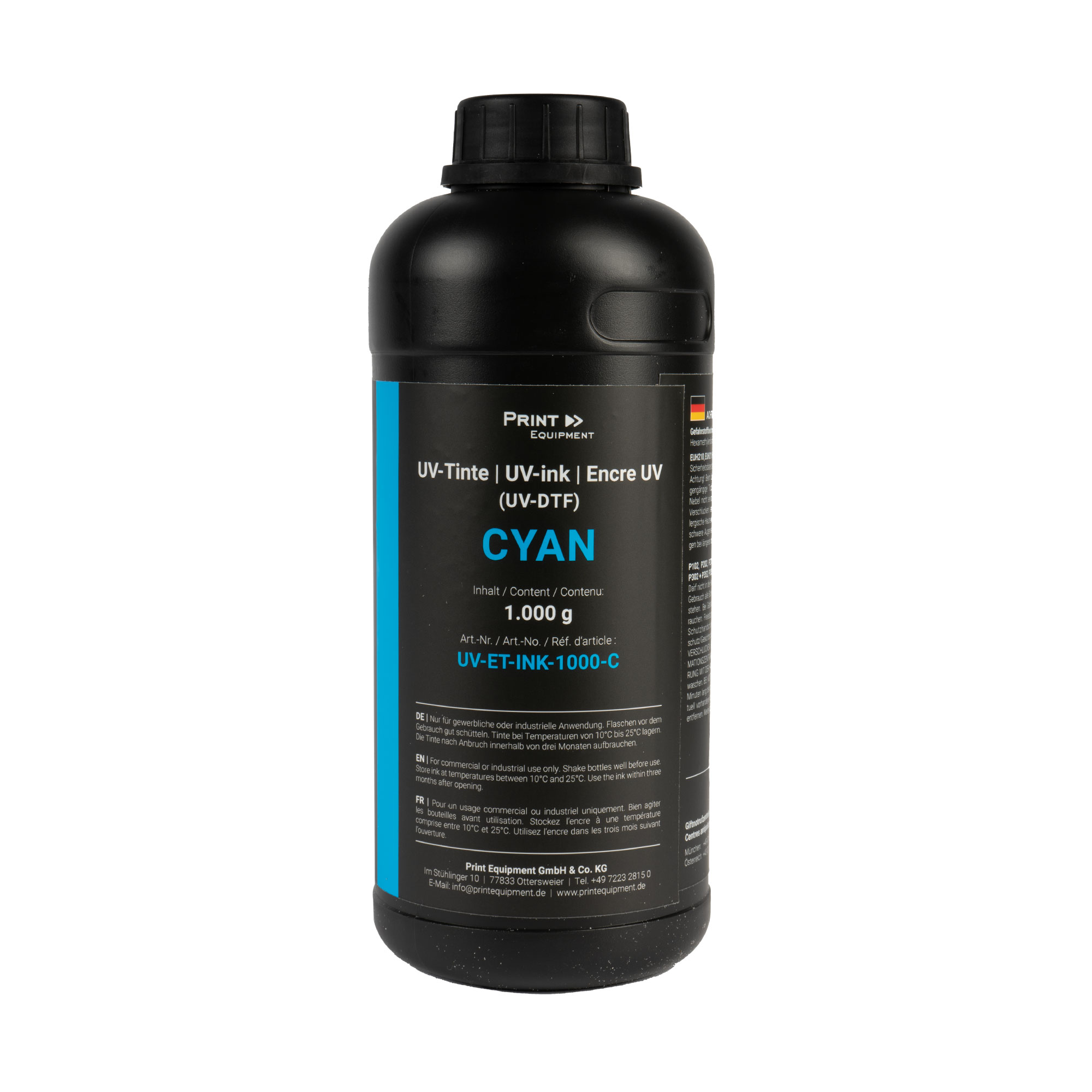 UV ink for UV-DTF printing system, various colours, bottle 1.000 ml