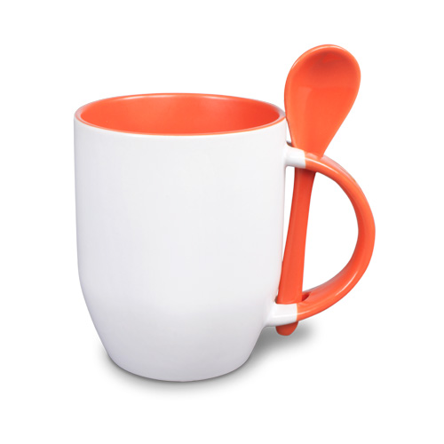 Ceramic mug TWO TONES & spoon, Orca™ Coating, various colours