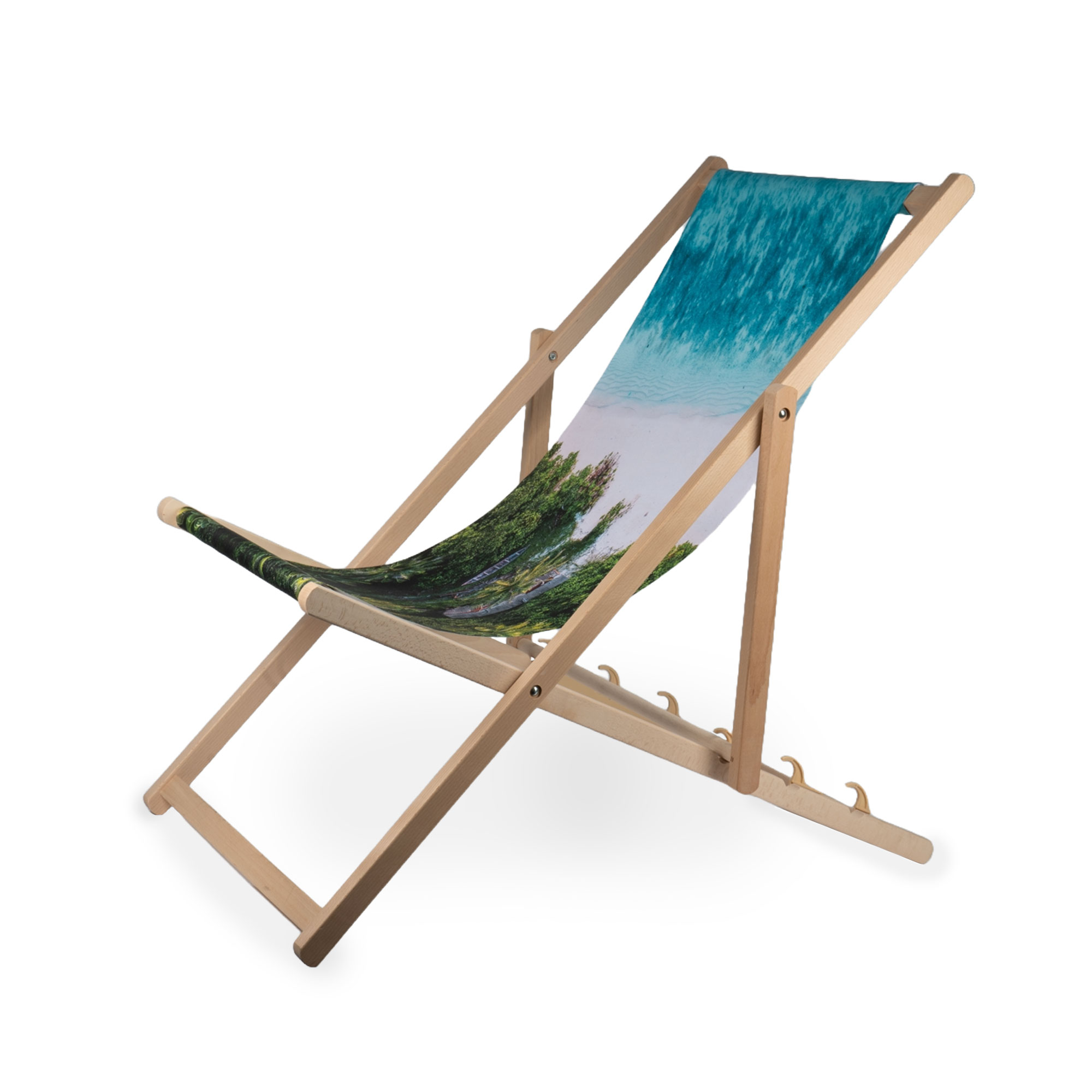 Folding deckchair, natural beech wood, 86 x 54 x 122 cm