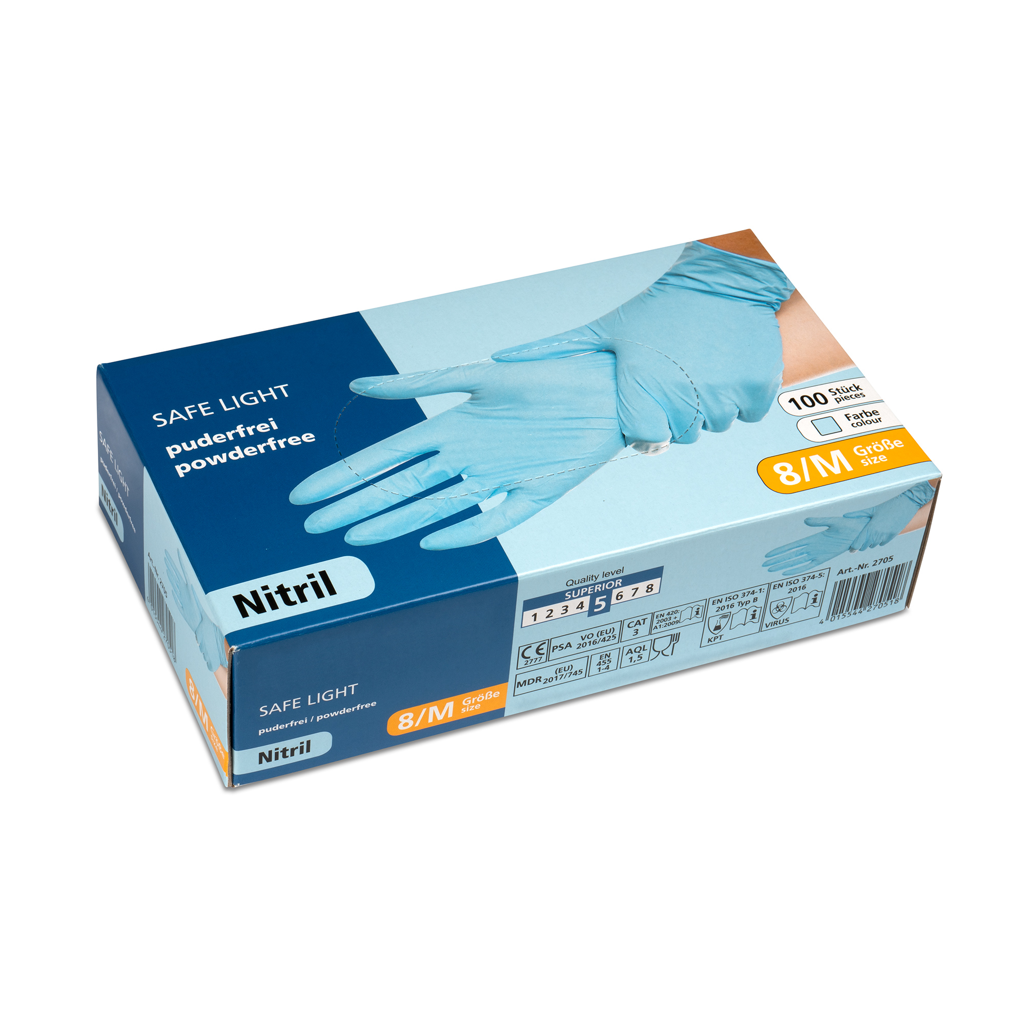 Nitrilhandschuhe in Spender-Box, Blau, Größe M, 100 St./Pack