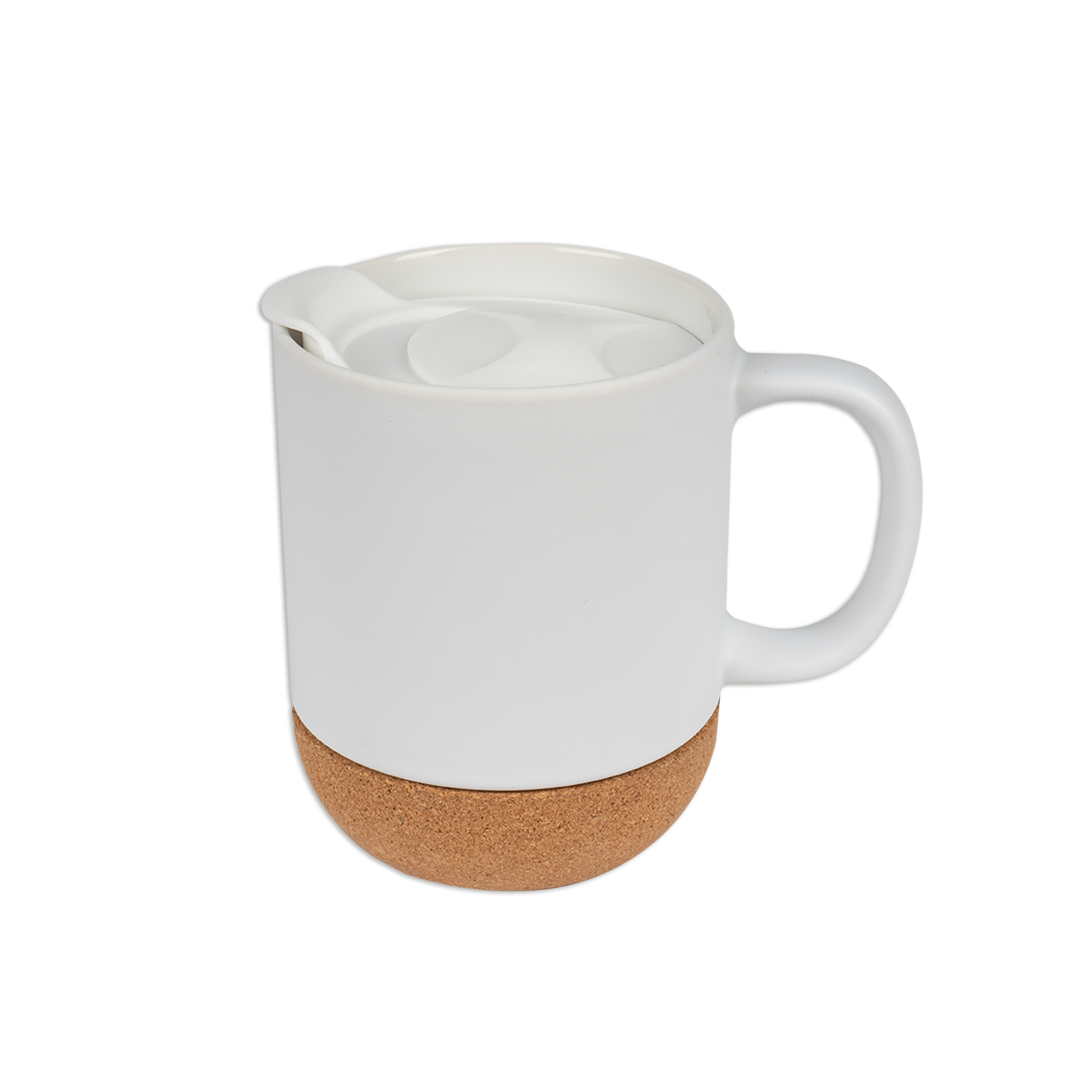 Keramiktasse BEN mit abnehmbarem Korksockel, Sublistar® Coating Kunststoffdeckel, Weiß-matt, 36 St./Karton Keramiktasse BEN mit abnehmbarem Korksockel, Sublistar® Coating Kunststoffdeckel, Weiß-matt, 36 St./Karton