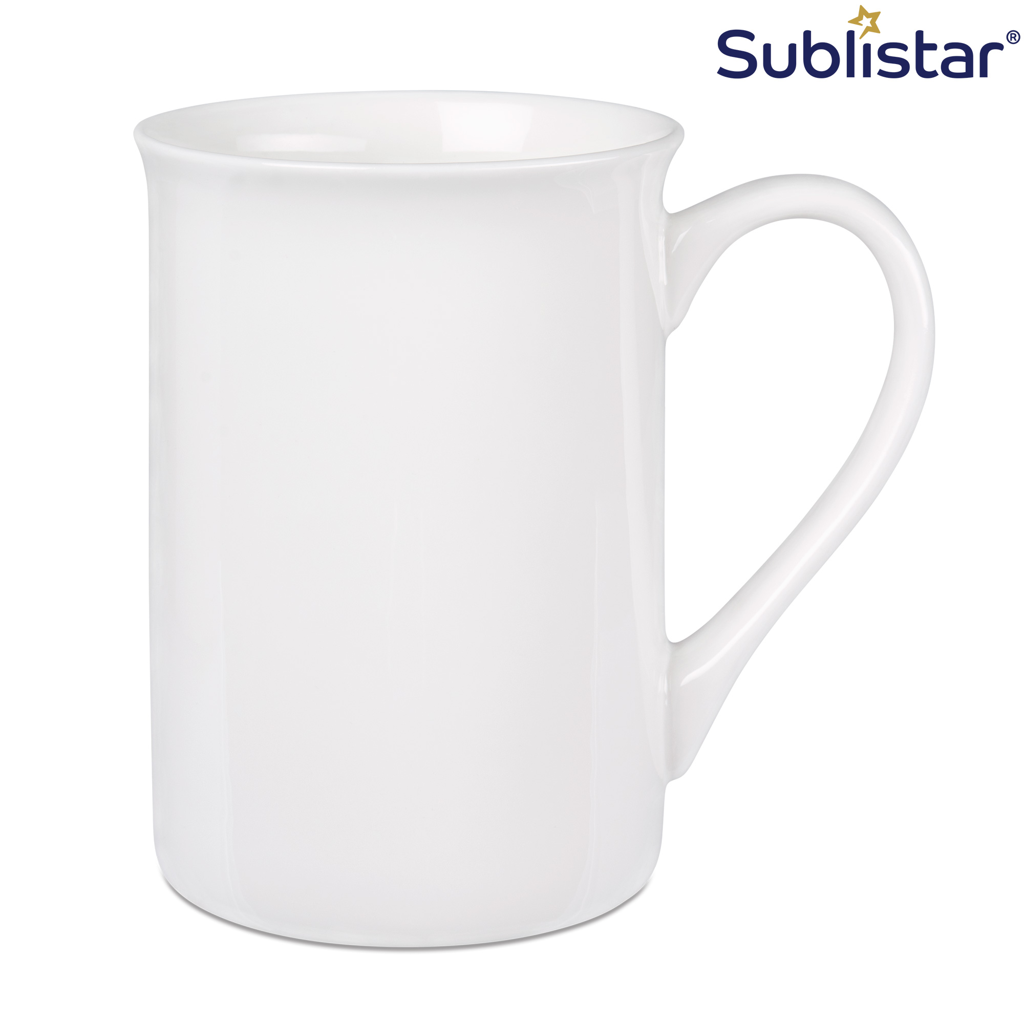 Sublistar® Bone China mug 10oz, with curved rim, white, 12 pcs./lay, 36 pcs./carton