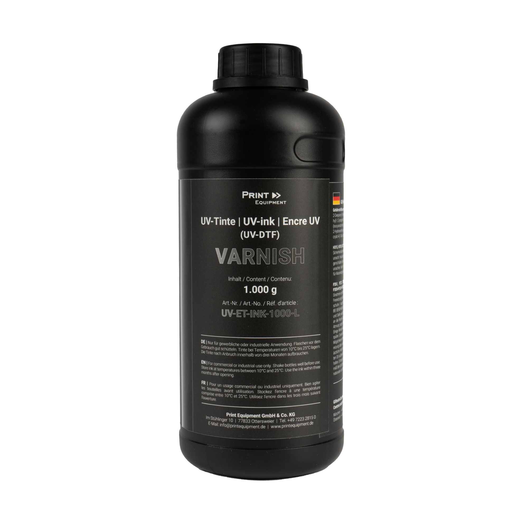 Encre UV pour système d'impression UV-DTF, diverses couleurs, bouteille de 1.000 ml